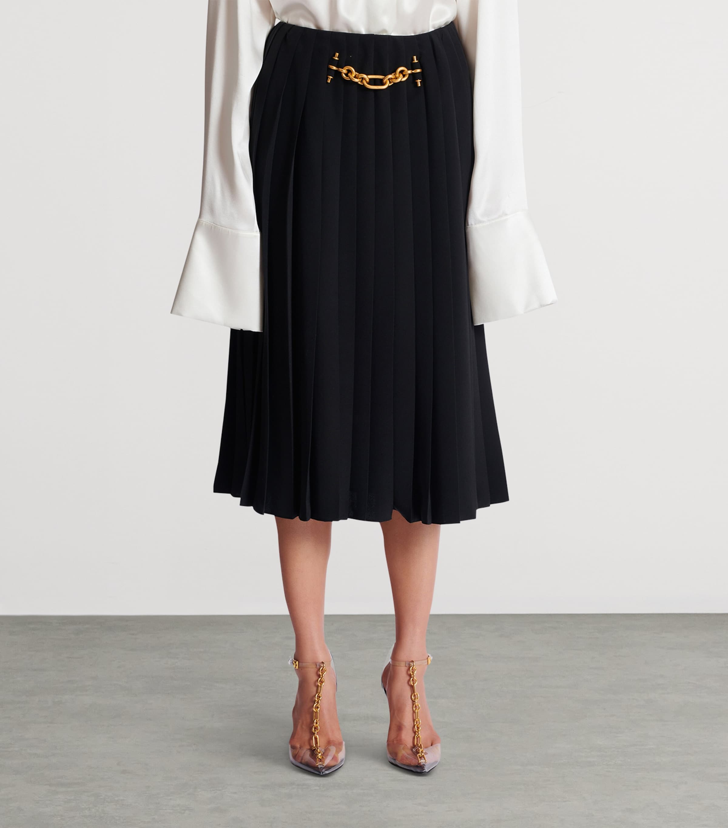 Chain-Detail Pleated Midi Skirt 0PA NOIR Image 4