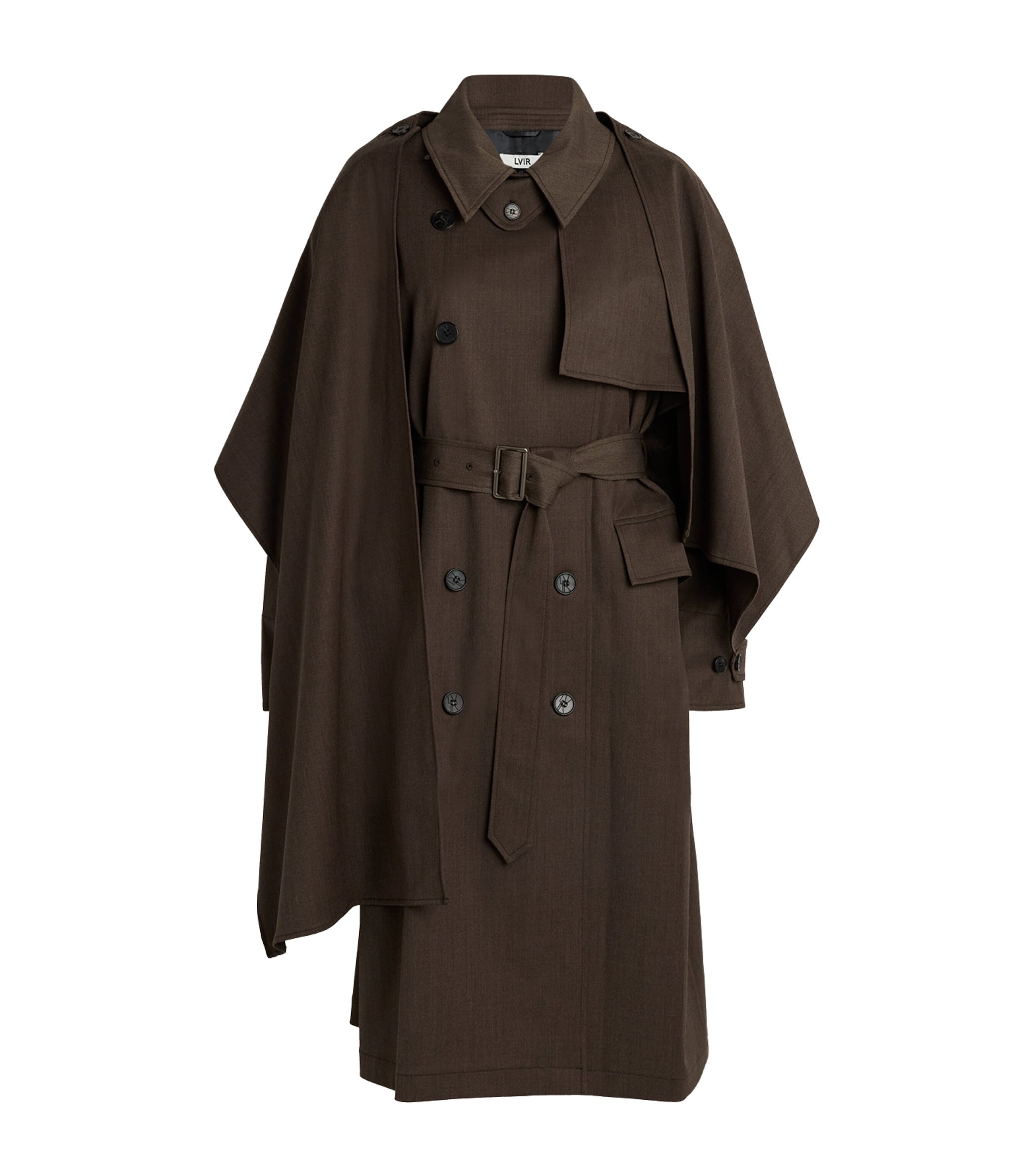 Lvir Cape Trench Coat In Brown