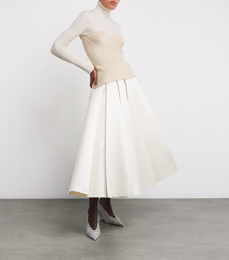 Wool-Blend Corset Sweater 0103-WHITE/ECRU Image 2