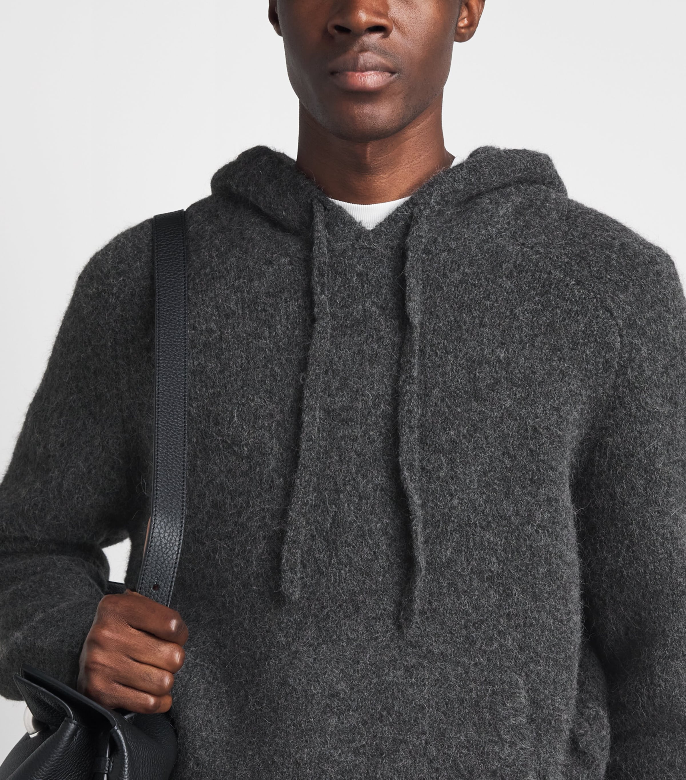 Samsøe Samsøe Mens Alpaca-Blend Sajob Hoodie Dark Grey Mel. Image 3