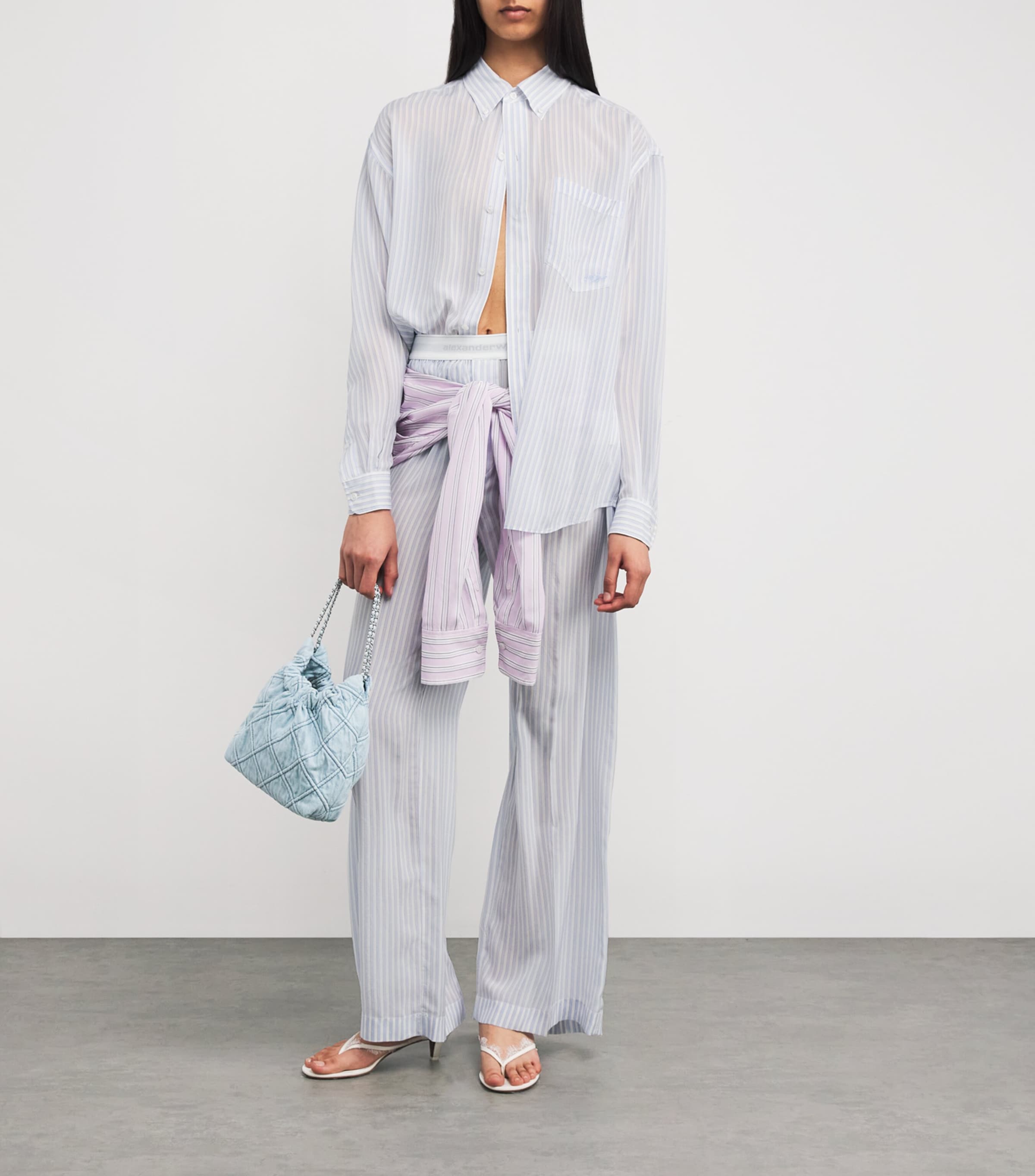 Alexander Wang Womens Silk Stripe Oversized Shirt Oxfrd Blu/wht Image 2