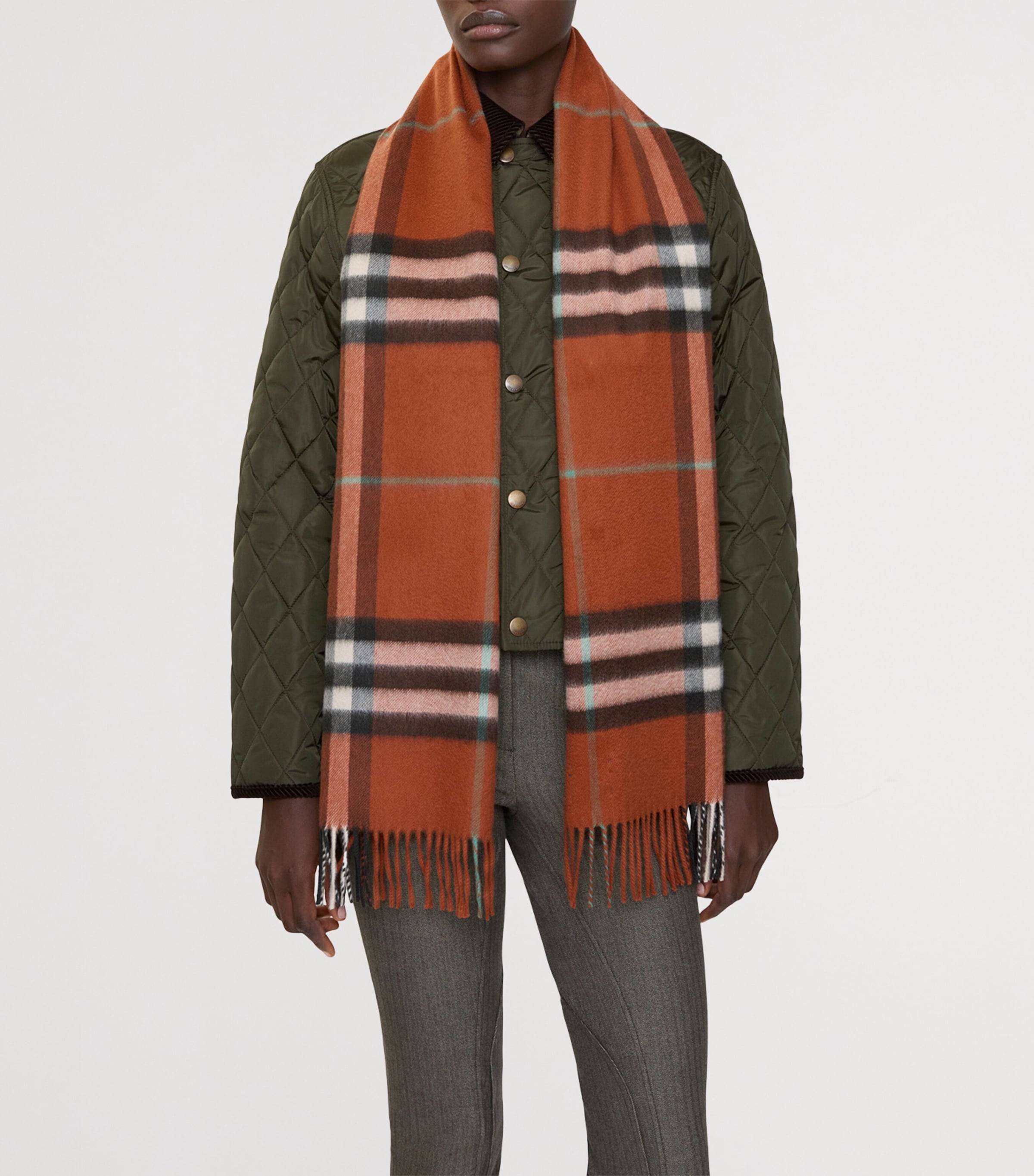 Cashmere Check Scarf BRICK ORANGE Image 2