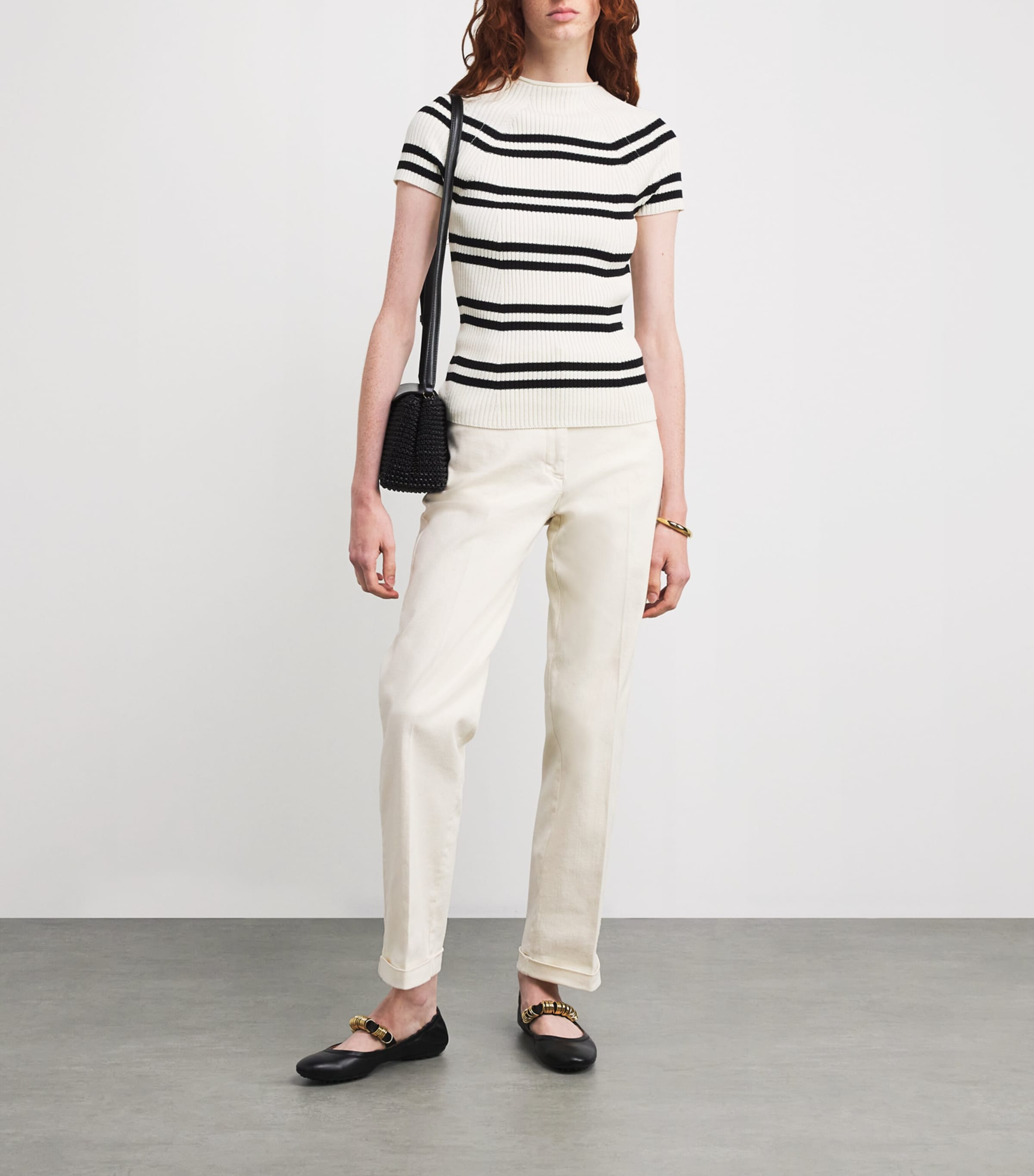 Stripe Short-Sleeve Sweater WHITE Image 2