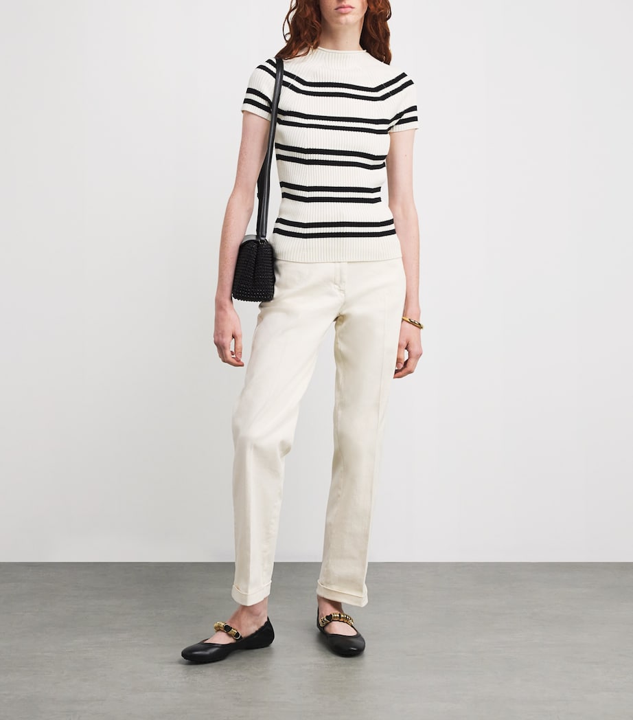 Stripe Short-Sleeve Sweater WHITE Image 2
