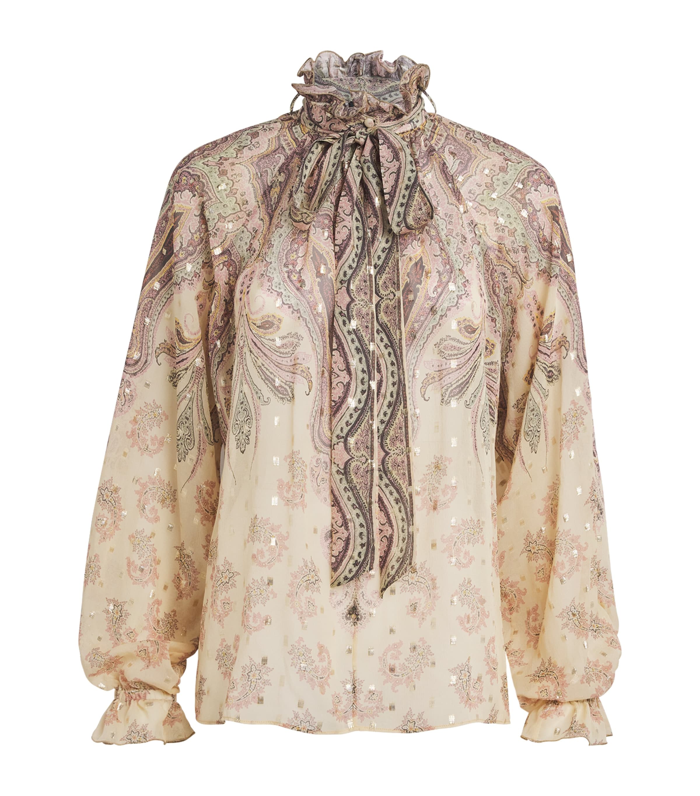 Etro Womens Silk-Blend Printed Blouse Prnt/beig Base Image 1