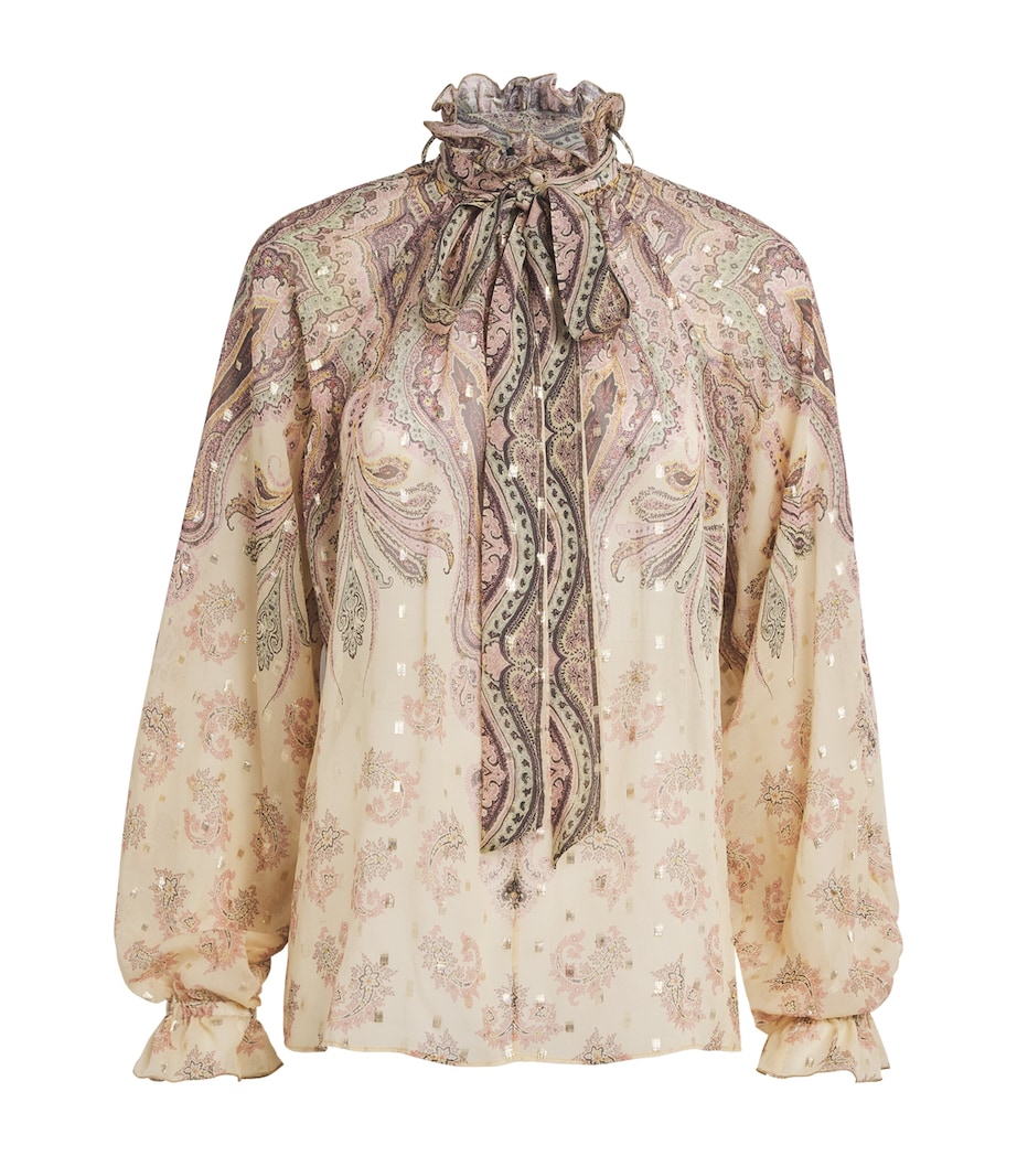 Etro Womens Silk-Blend Printed Blouse Prnt/beig Base Image 1