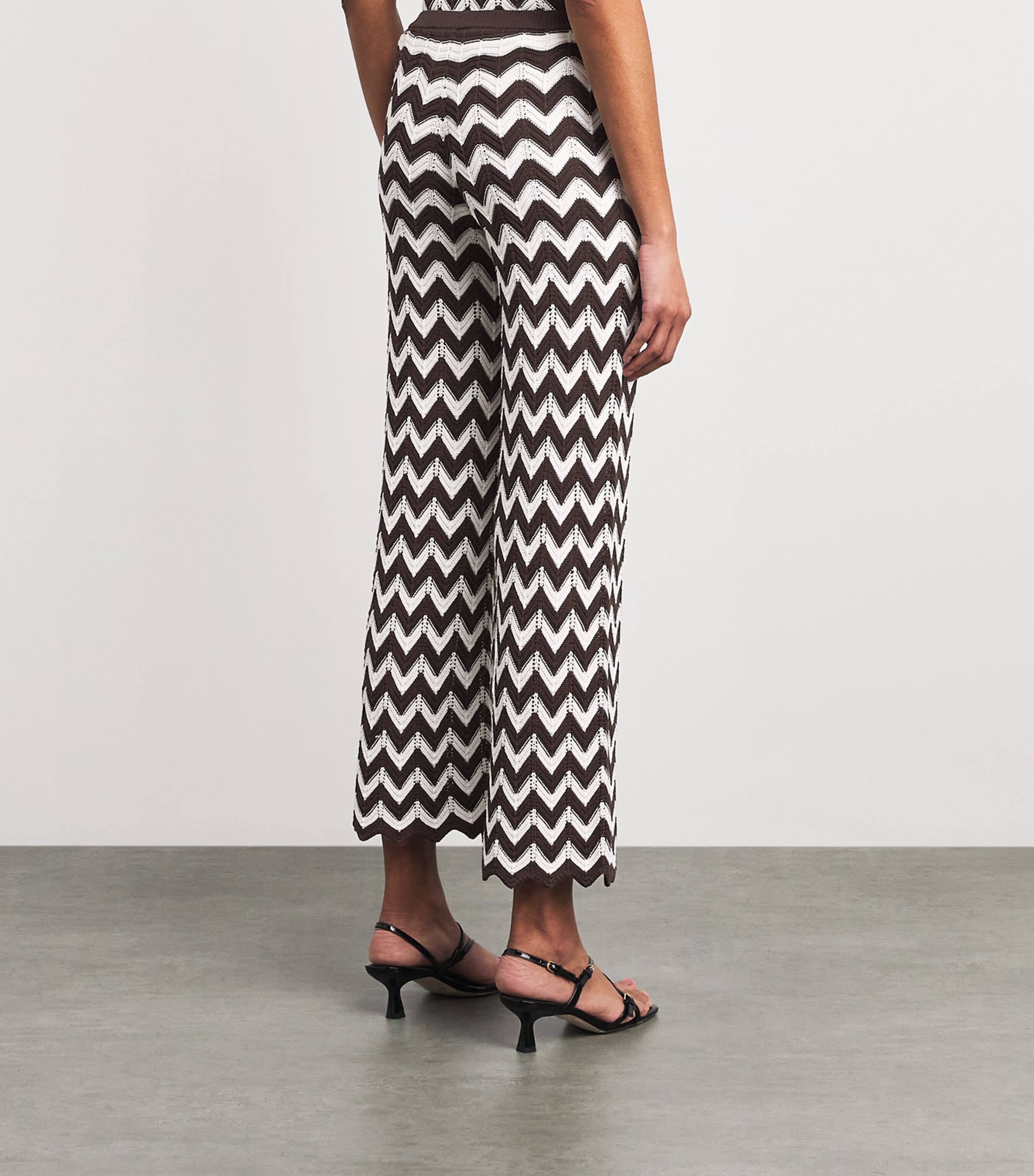 Maje Womens Cotton Zigzag Crochet Trousers Brown/white Image 5