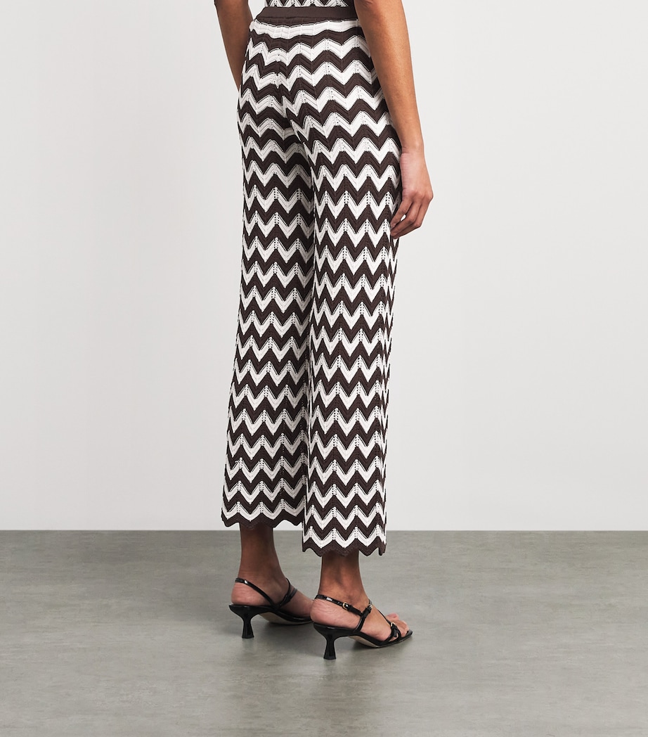 Maje Womens Cotton Zigzag Crochet Trousers Brown/white Image 5