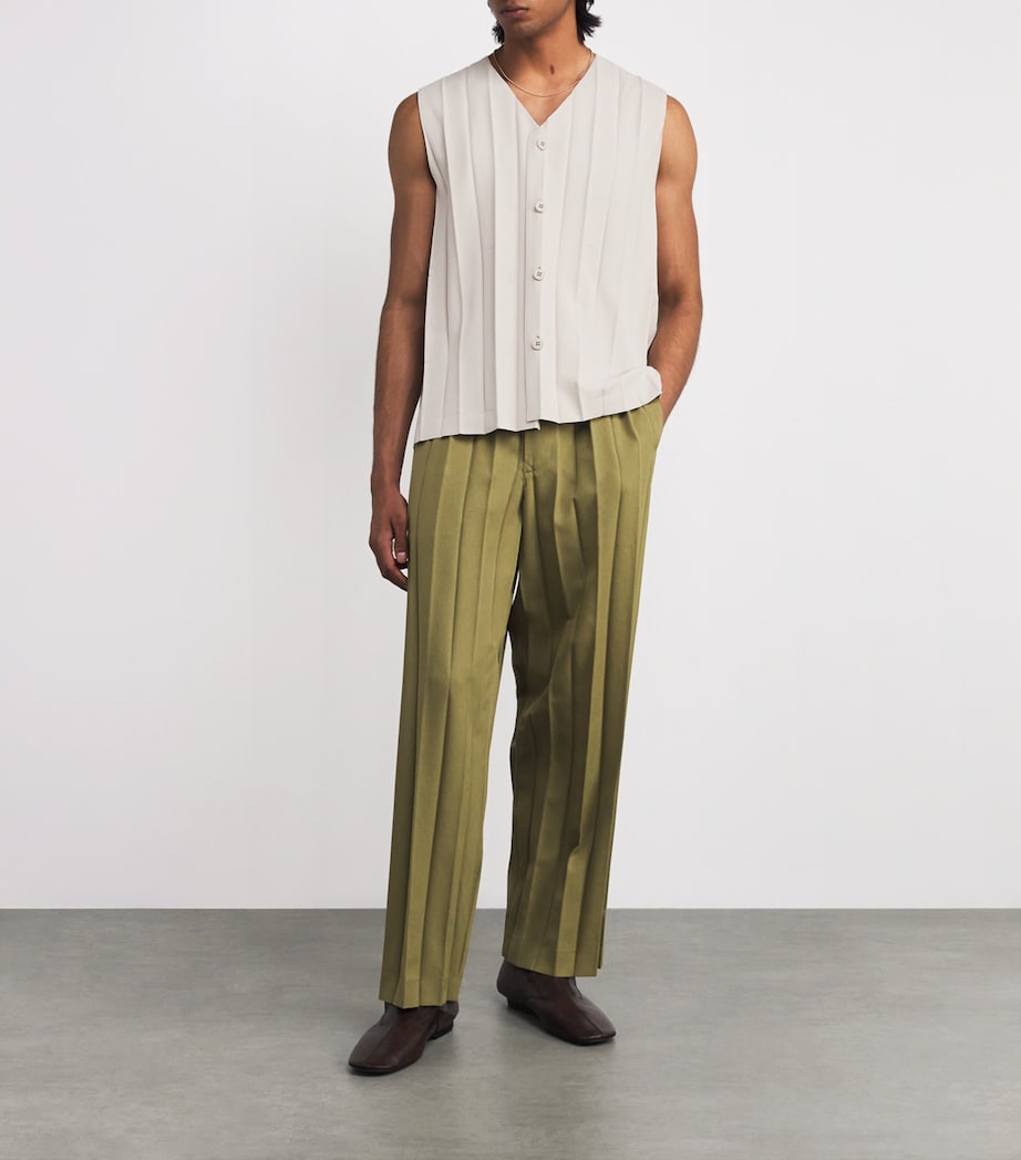 Homme Plissé Issey Miyake Mens Pleated Edge Ensemble Waistcoat Beige Image 2