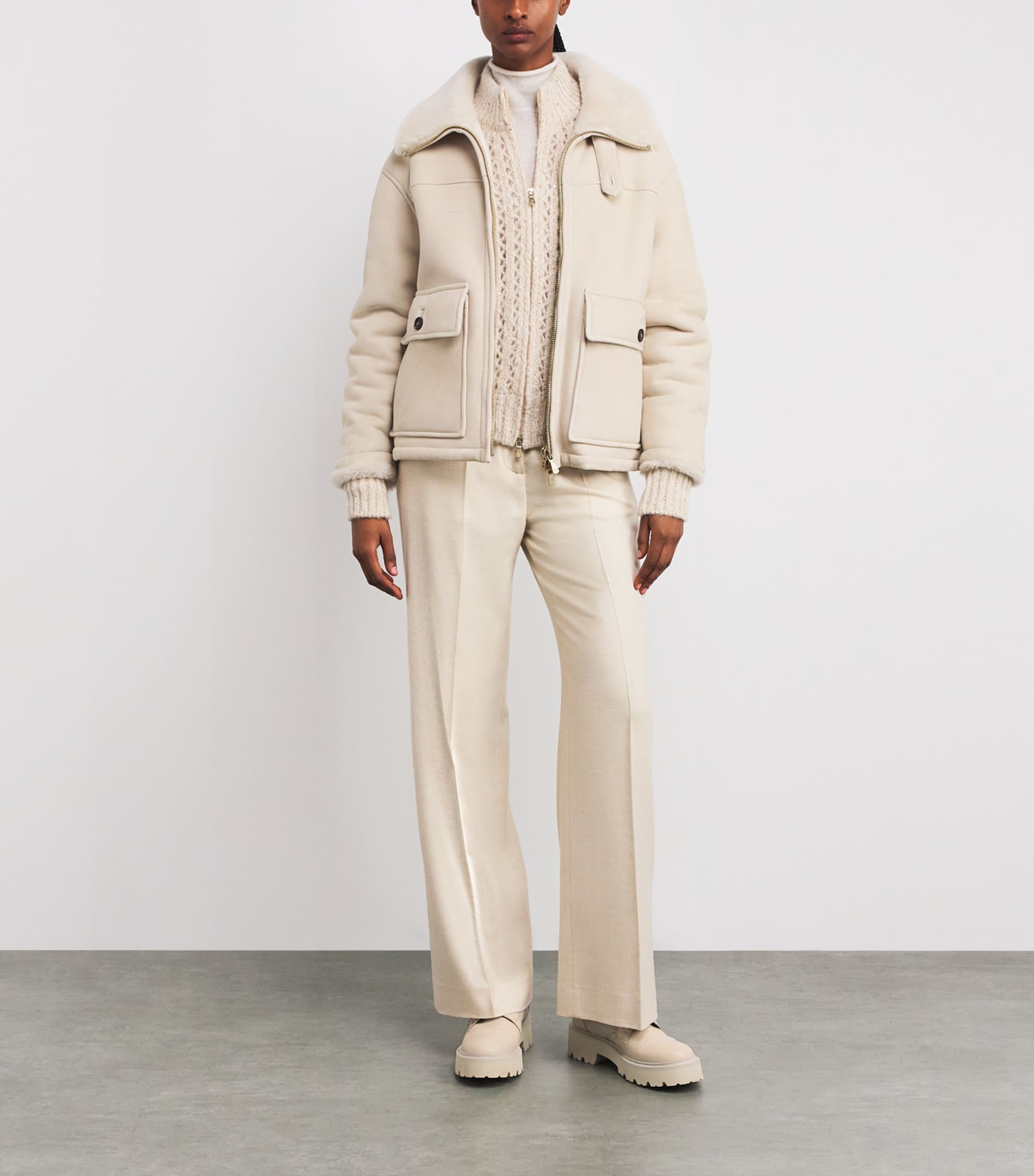 Leather Shearling-Trim Ankle Boots SABBIA Image 6