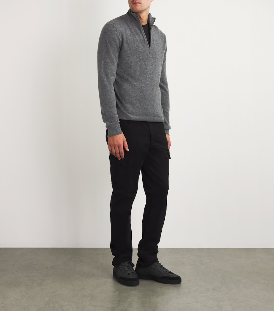 Falke Mens Cashmere Zipped Sweater Drk Gry Heather Image 2