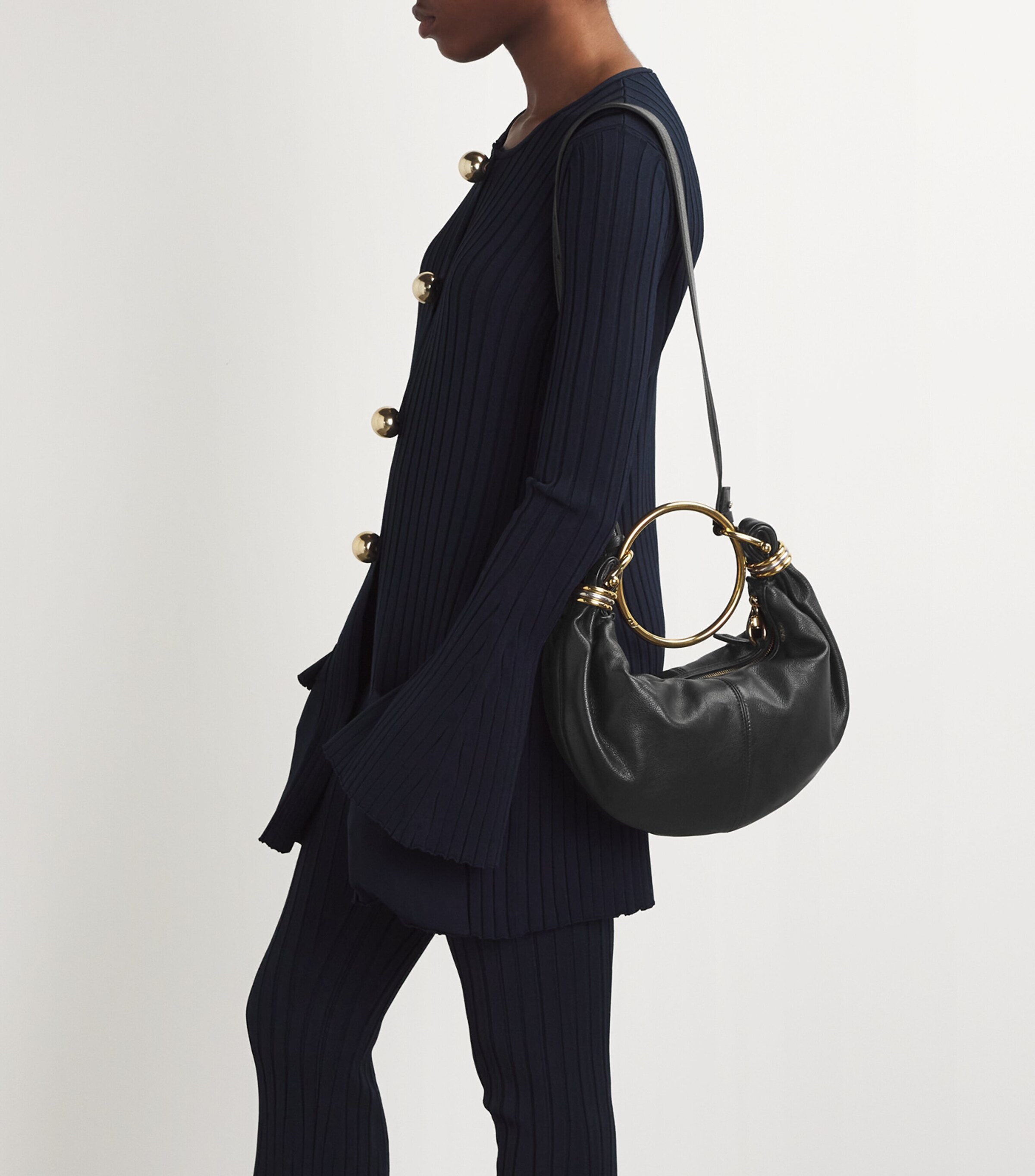 Small Leather Bracelet Top-Handle Bag BLACK Image 5