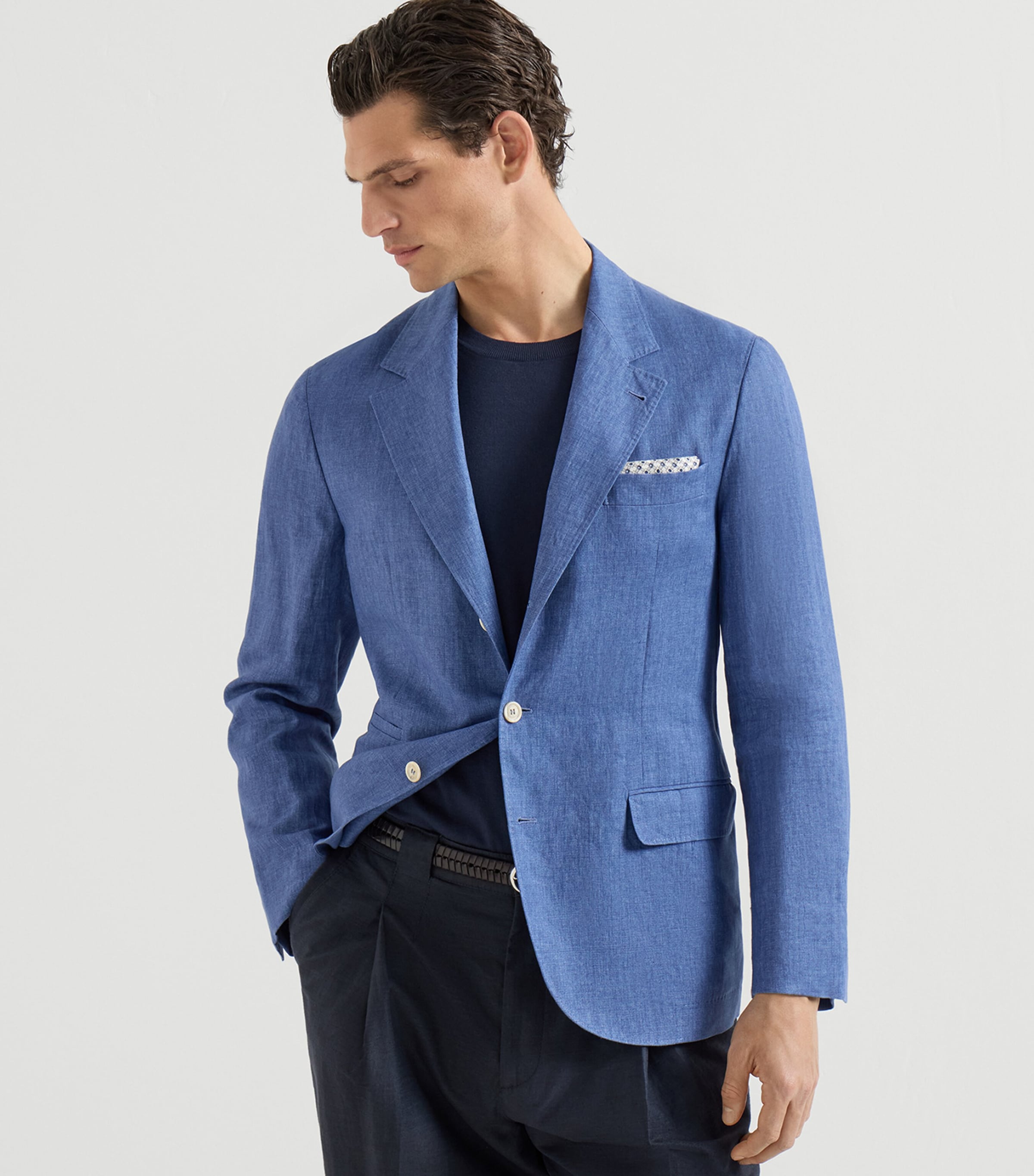 Brunello Cucinelli Mens Linen Single-Breasted Blazer Image 3