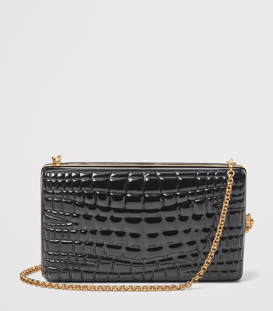 Patent Leather Croc-Embossed Paloma Box Clutch Bag BLACK Image 2