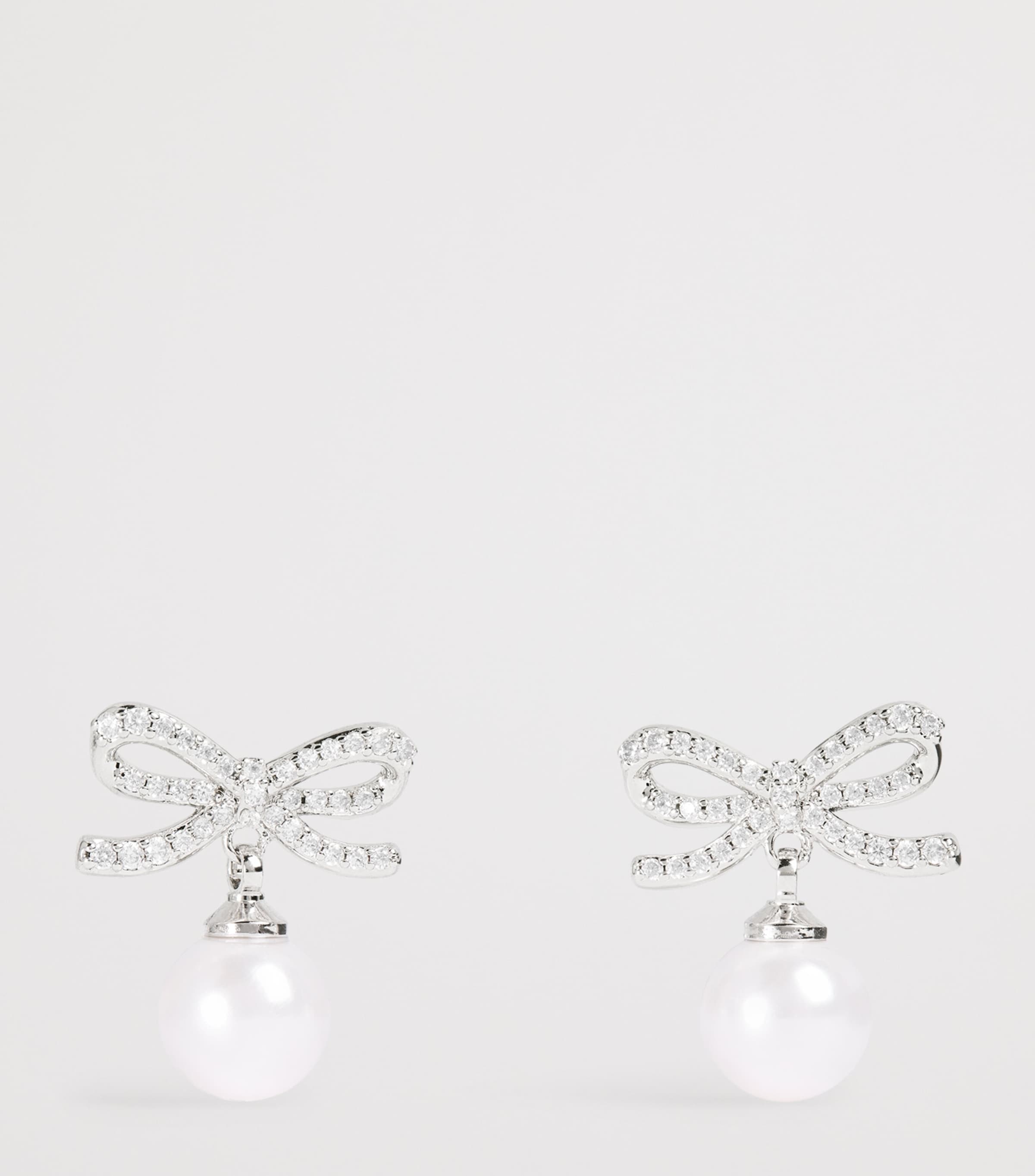 Crystal and Faux Pearl Bow Drop Earrings SILVER Image 3