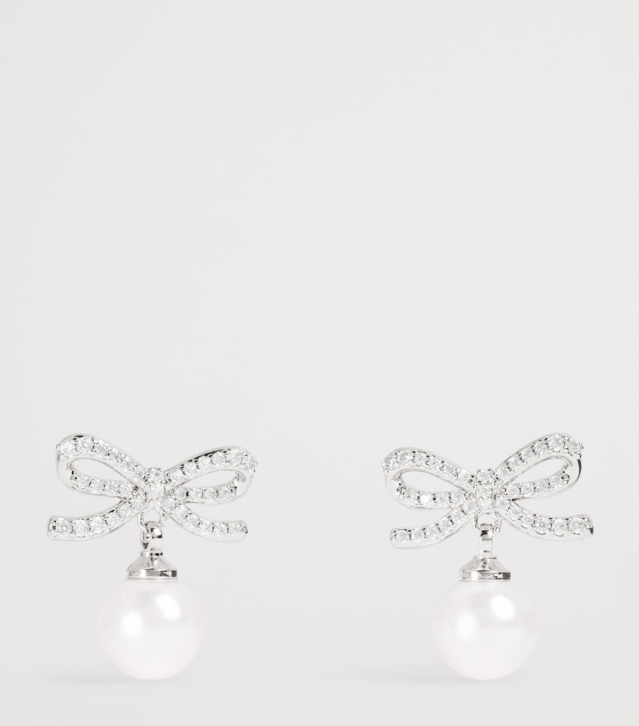 Crystal and Faux Pearl Bow Drop Earrings SILVER Image 3