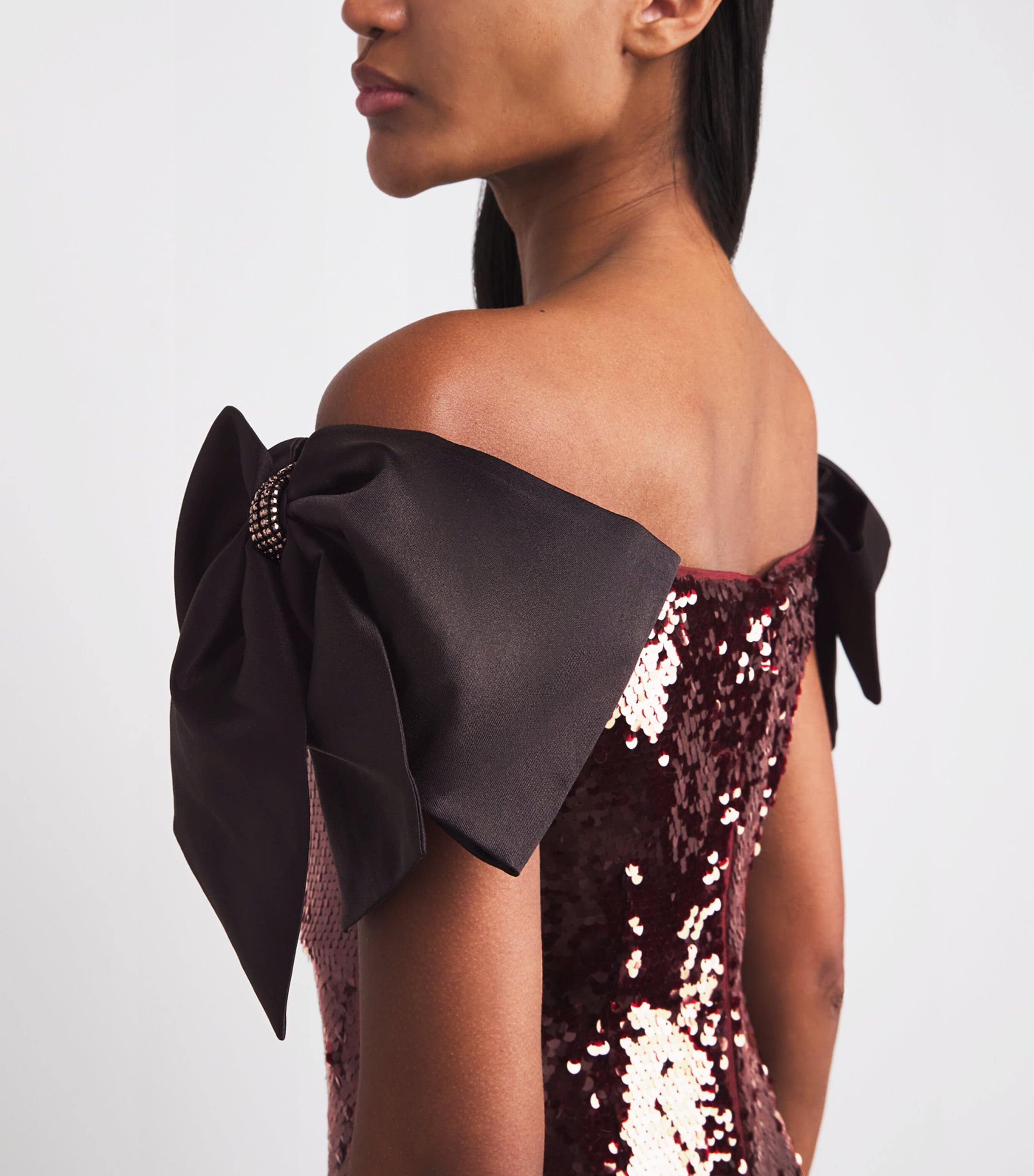 Sequin Off-The-Shoulder Maxi Dress BROWN Image 6