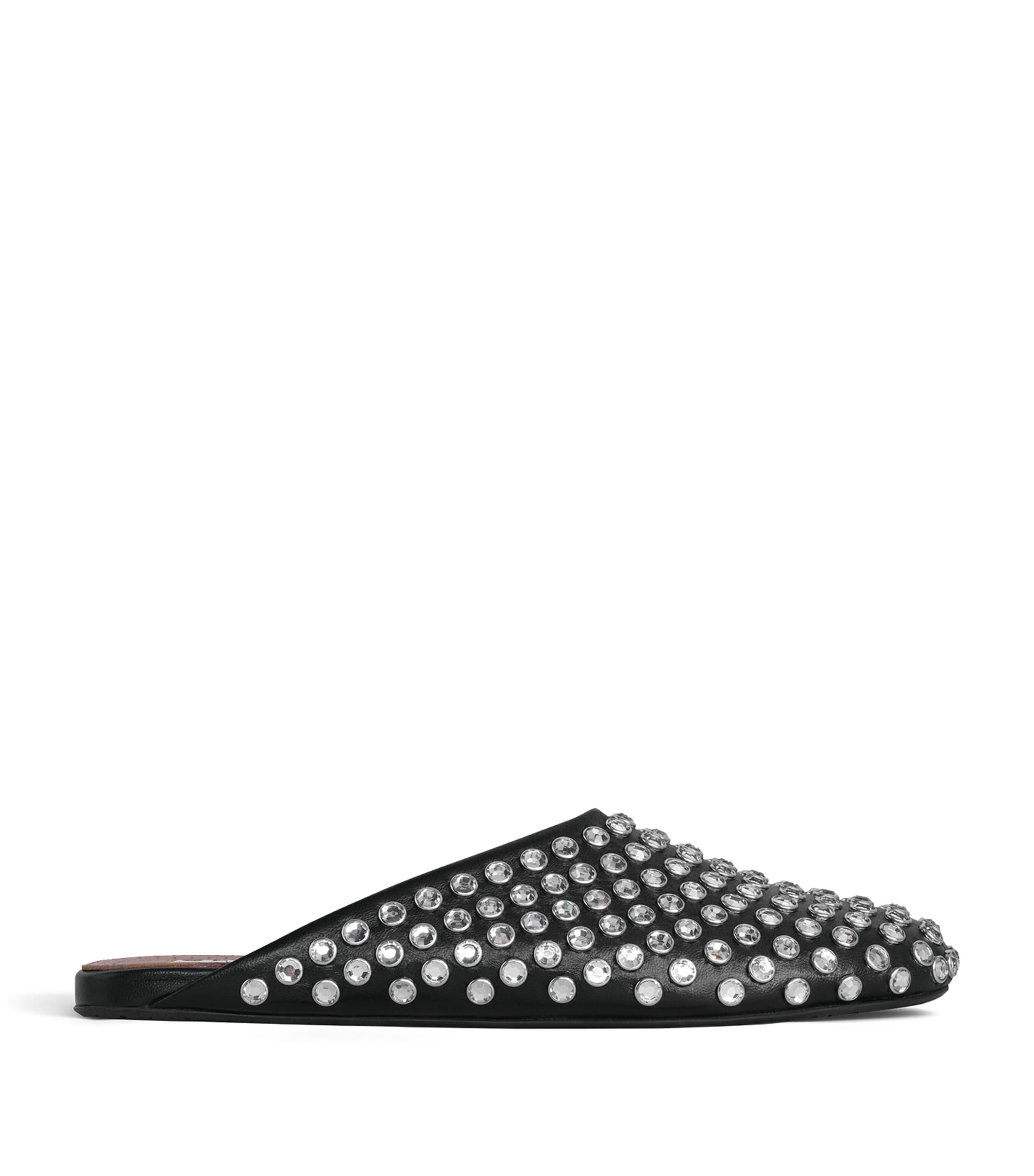 Alaïa Women's Flat Mules Leather With Crystals In Black