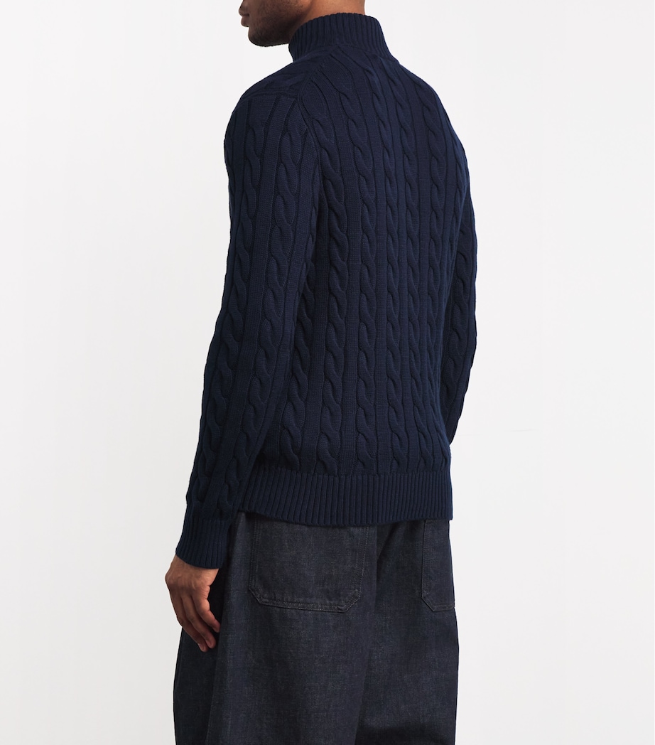 Cotton Cable Knit Sweater BLUE Image 4