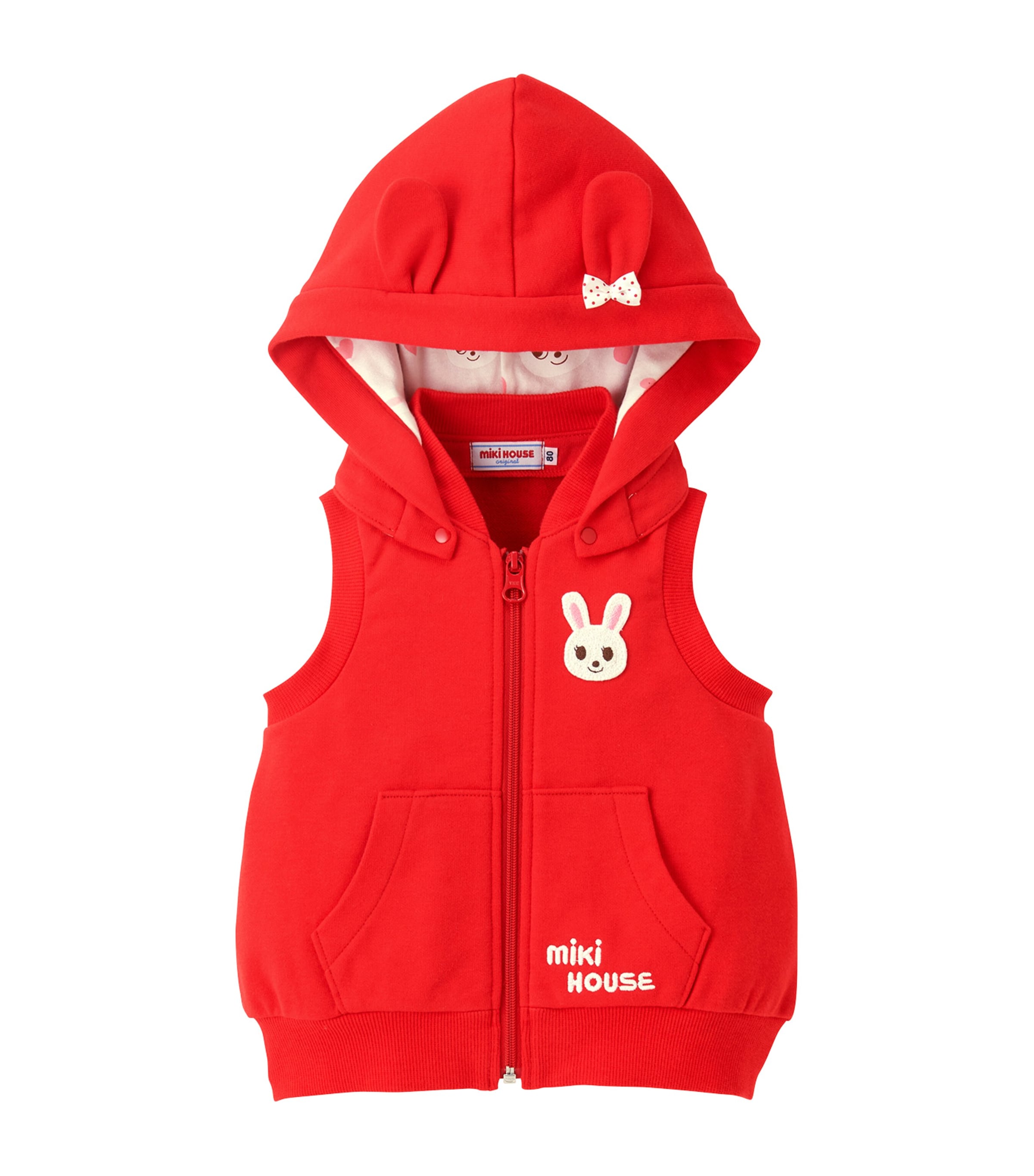 Miki House Kids' Cotton Hooded Gillet In Red