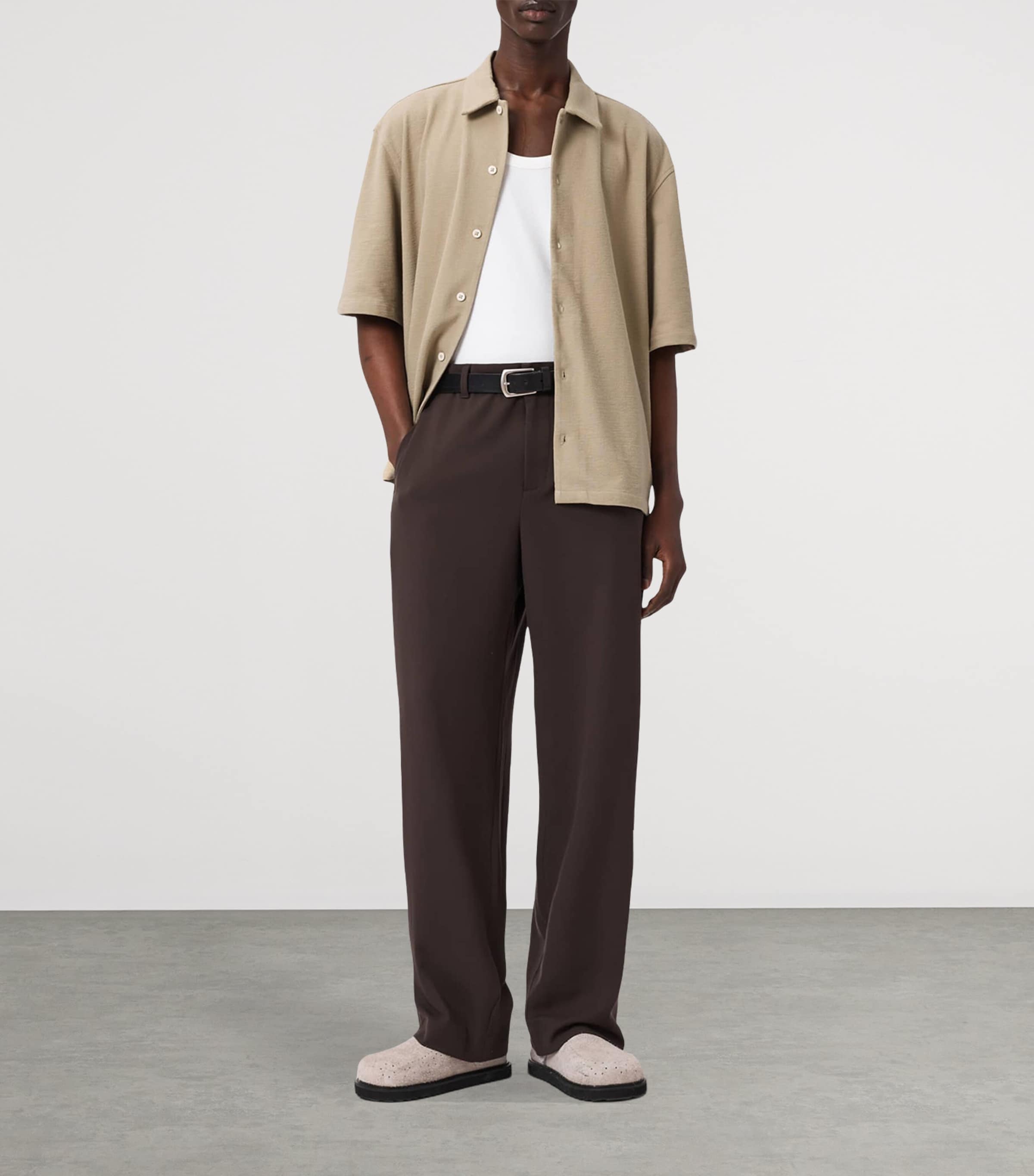 AllSaints Mens Organic Cotton Stalone Shirt Dune Brown Image 2