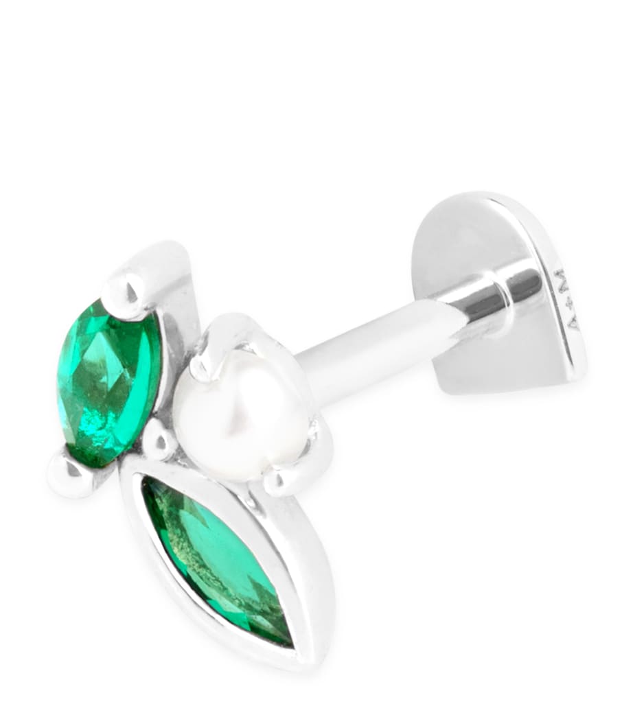 White Gold and Emerald Single Stud Earring WHITE GOLD Image 1