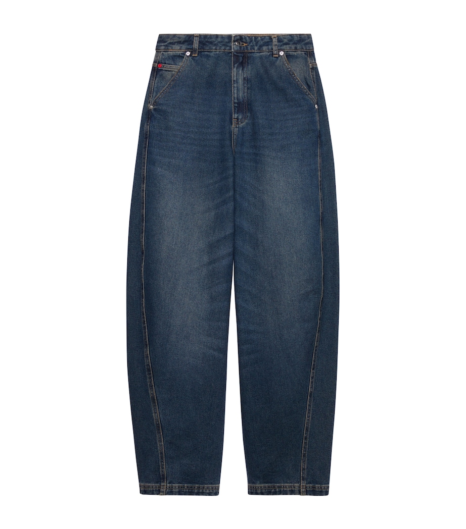 MAX&Co. Womens Re-Edit High-Rise Barrel-Leg Jeans Navy Image 1
