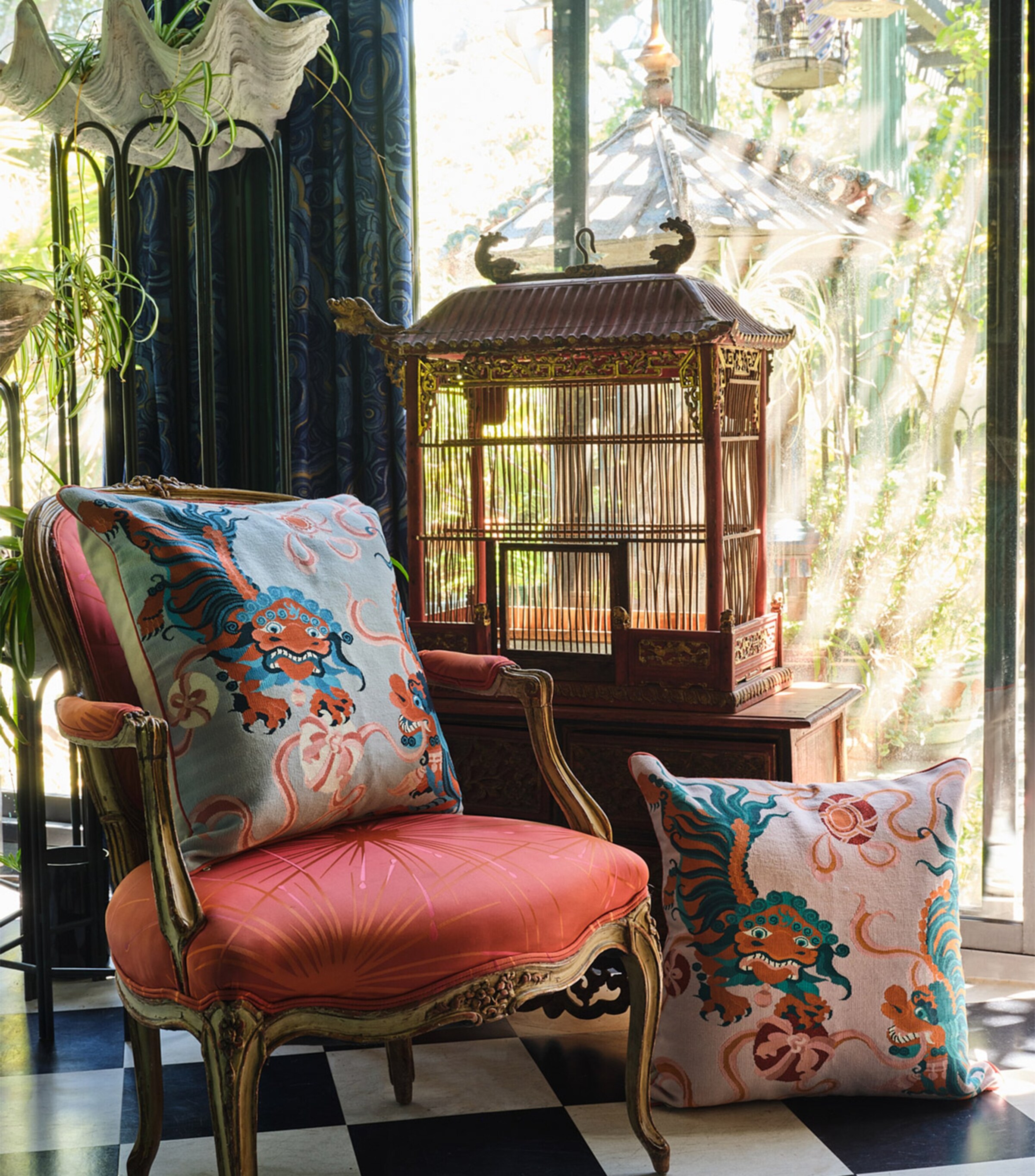 x Guo Pei Lion Dance Cushion (56cm x 56cm) BLUE Image 5