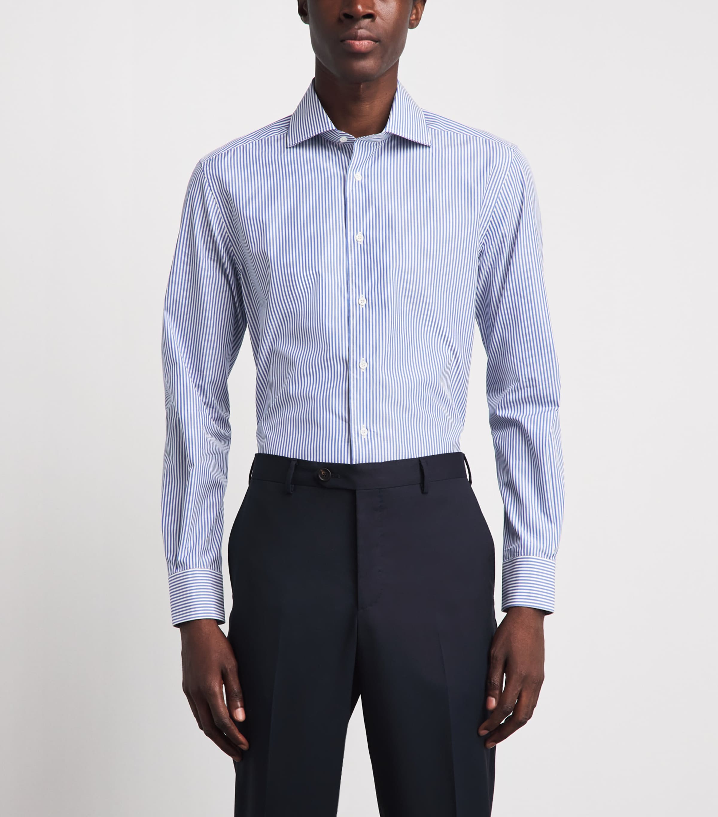 Corneliani Mens Cotton Stripe Shirt Blue Image 4