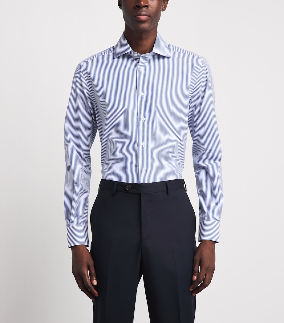 Corneliani Mens Cotton Stripe Shirt Blue Image 4
