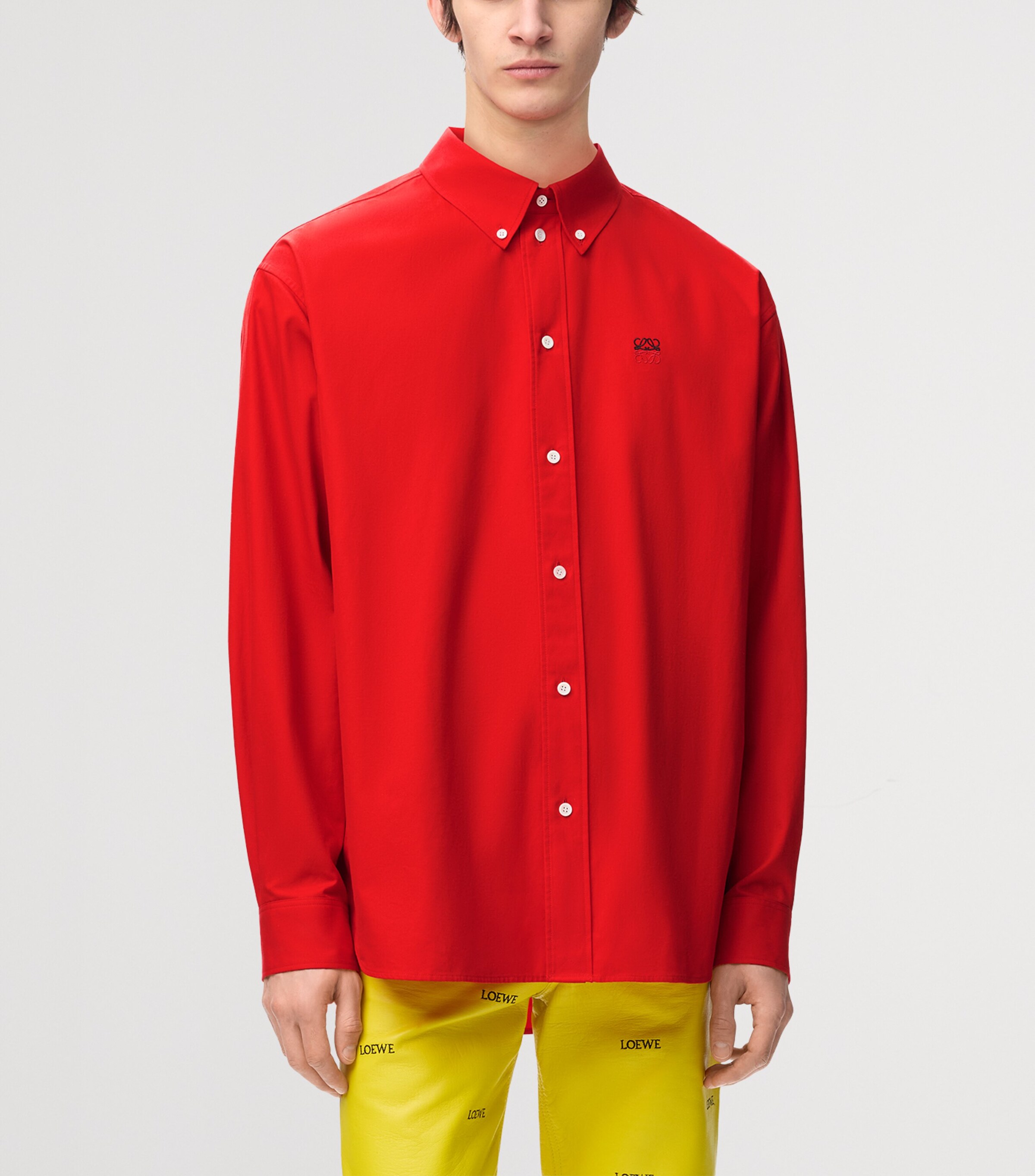 LOEWE Mens Cotton Anagram Embroidered Shirt Red Image 3