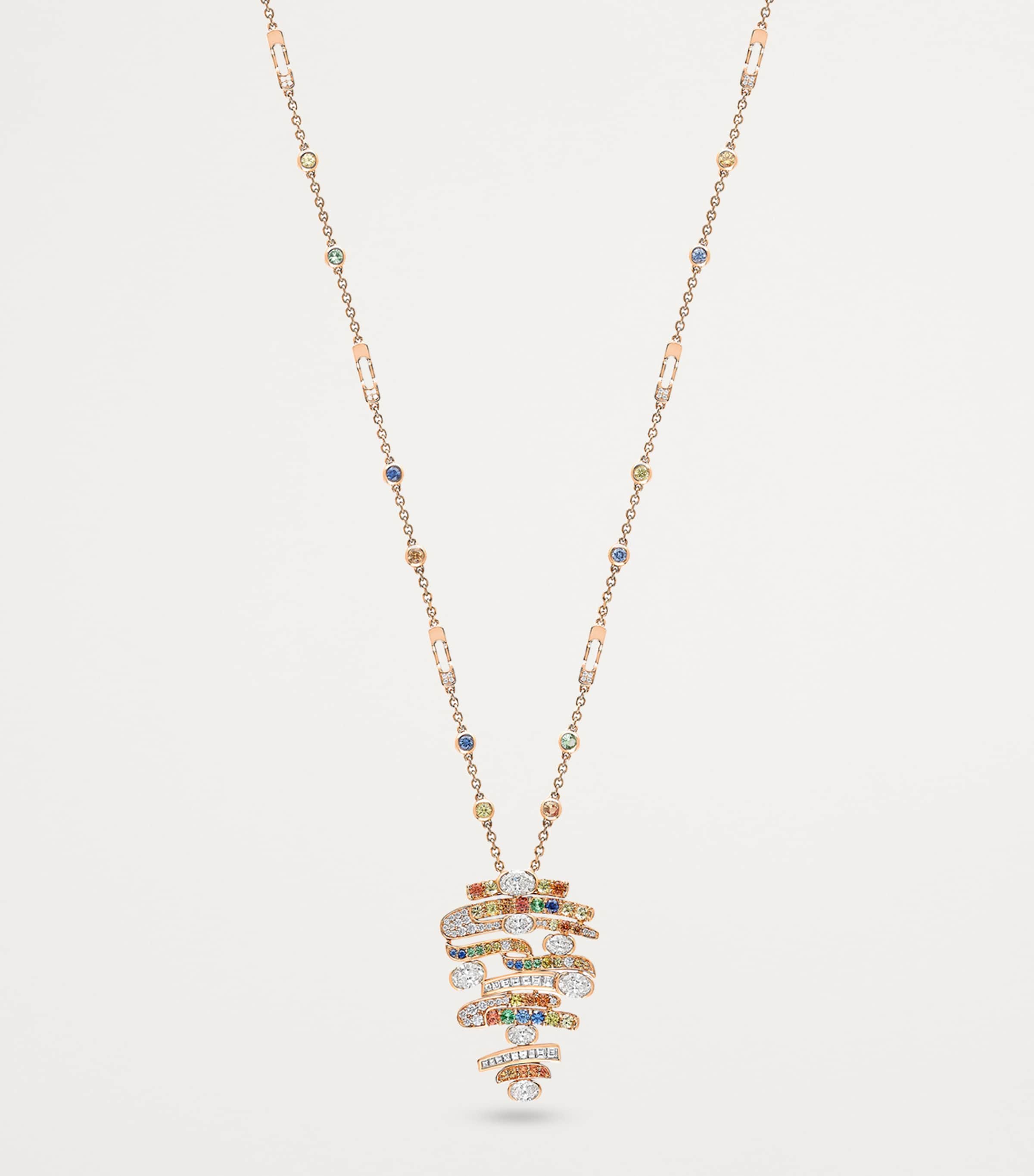 Rose Gold, Diamond, Sapphire and Tsavorite Play of Light Pendant Necklace ROSE GOLD Image 3
