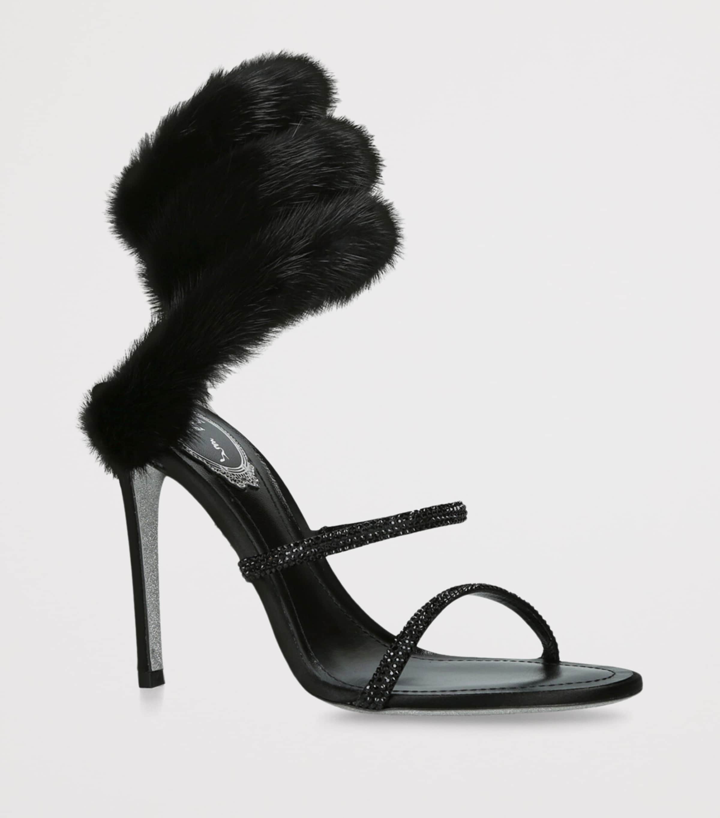 René Caovilla Black Fur-Trim Cleo Sandals 105 | Harrods US