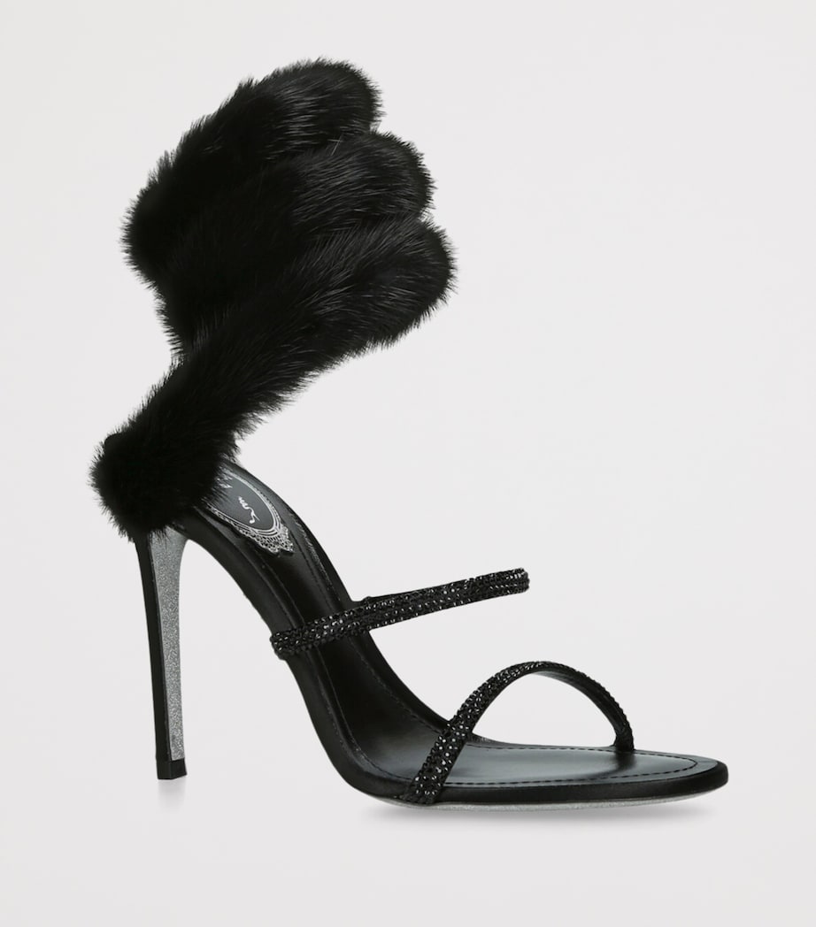 Fur-Trim Cleo Sandals 105 BLACK Image 3