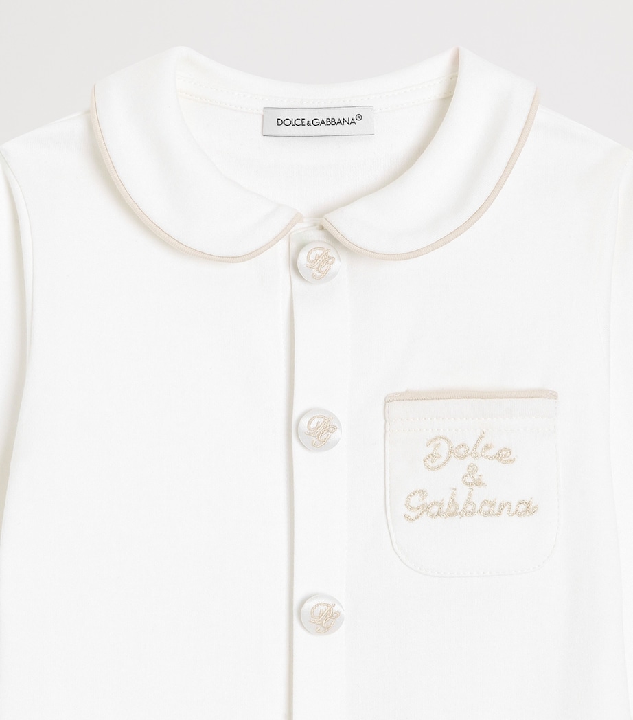 Dolce&Gabbana Kids Cotton Logo All-In-One, Bib and Hat Set (0-24 Months) White Image 4