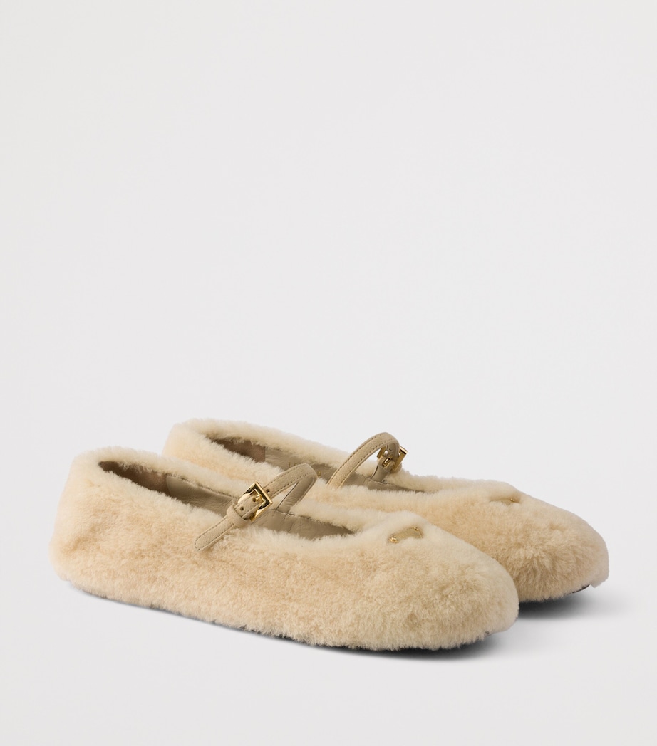 Prada Shearling Ballet Flats Neutral Image 2