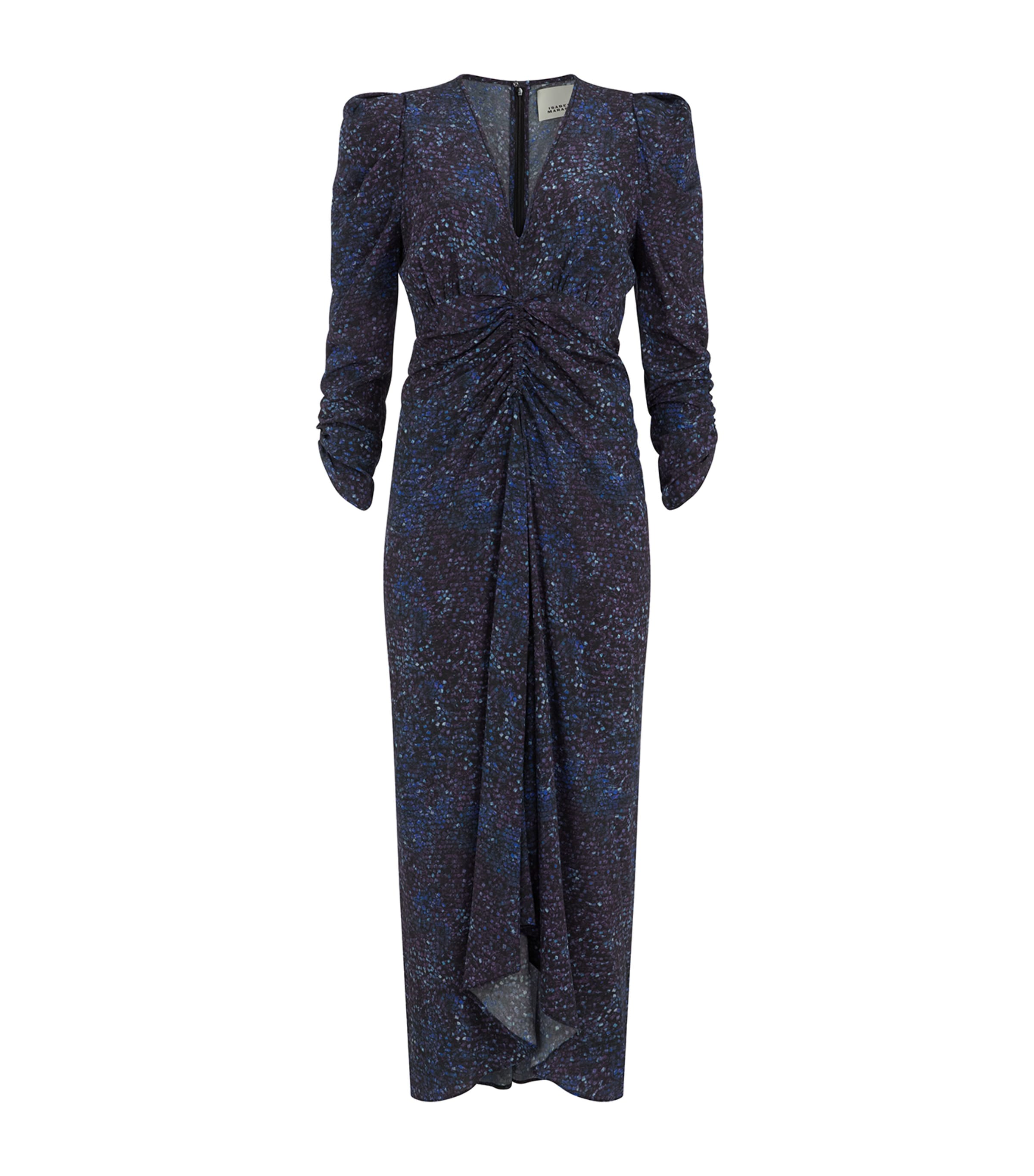 Isabel Marant Albini Mosaic Ruched Stretch Silk Dress In Blue