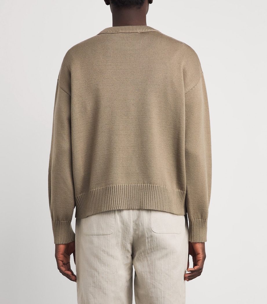 AMI Paris Mens Wool-Cotton Ami de Coeur Sweater Bge Taupe/ecru Image 5