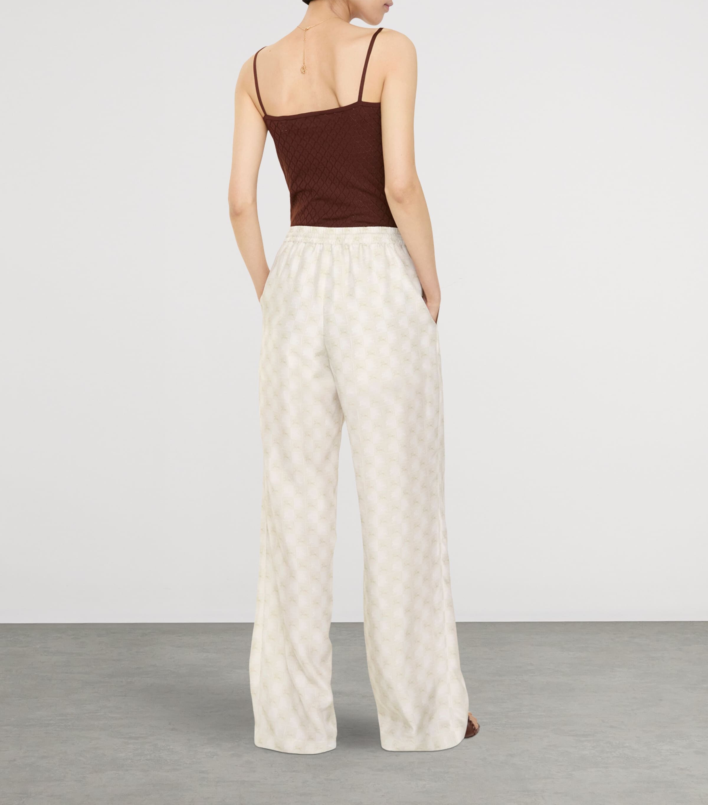 Burberry Womens Silk Equestrian Knight Design Trousers Chalk White Ip Pttrn Image 3