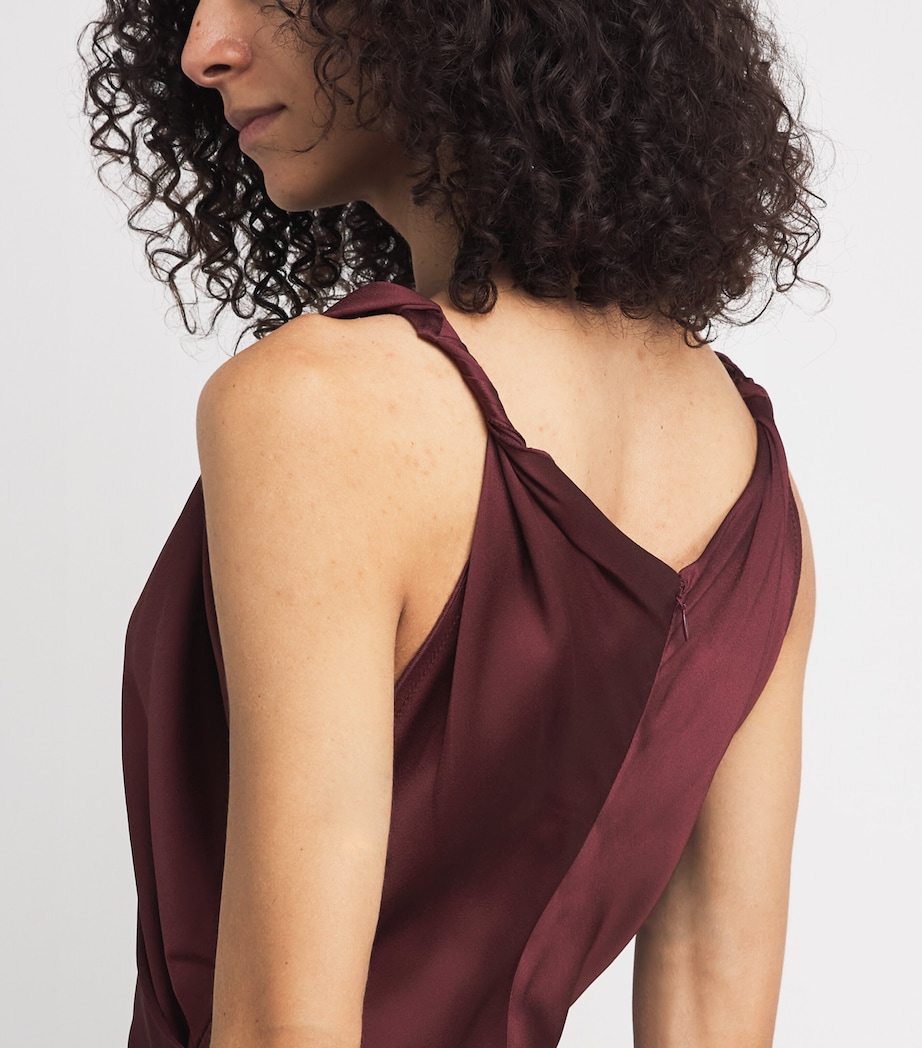 Satin Asymmetric Draped Midi Dress 9635 CINNABAR RED Image 6