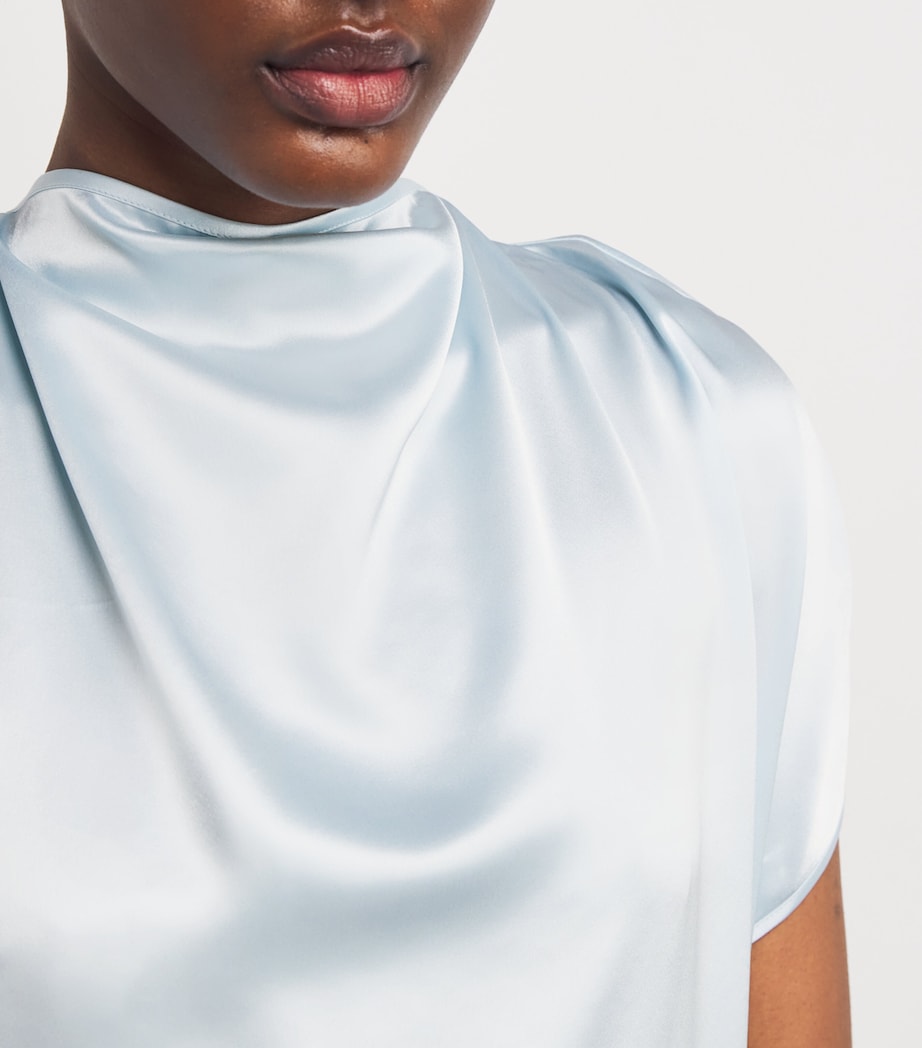 Satin Draped Chimera Maxi Dress L60 MISTY BLUE Image 6