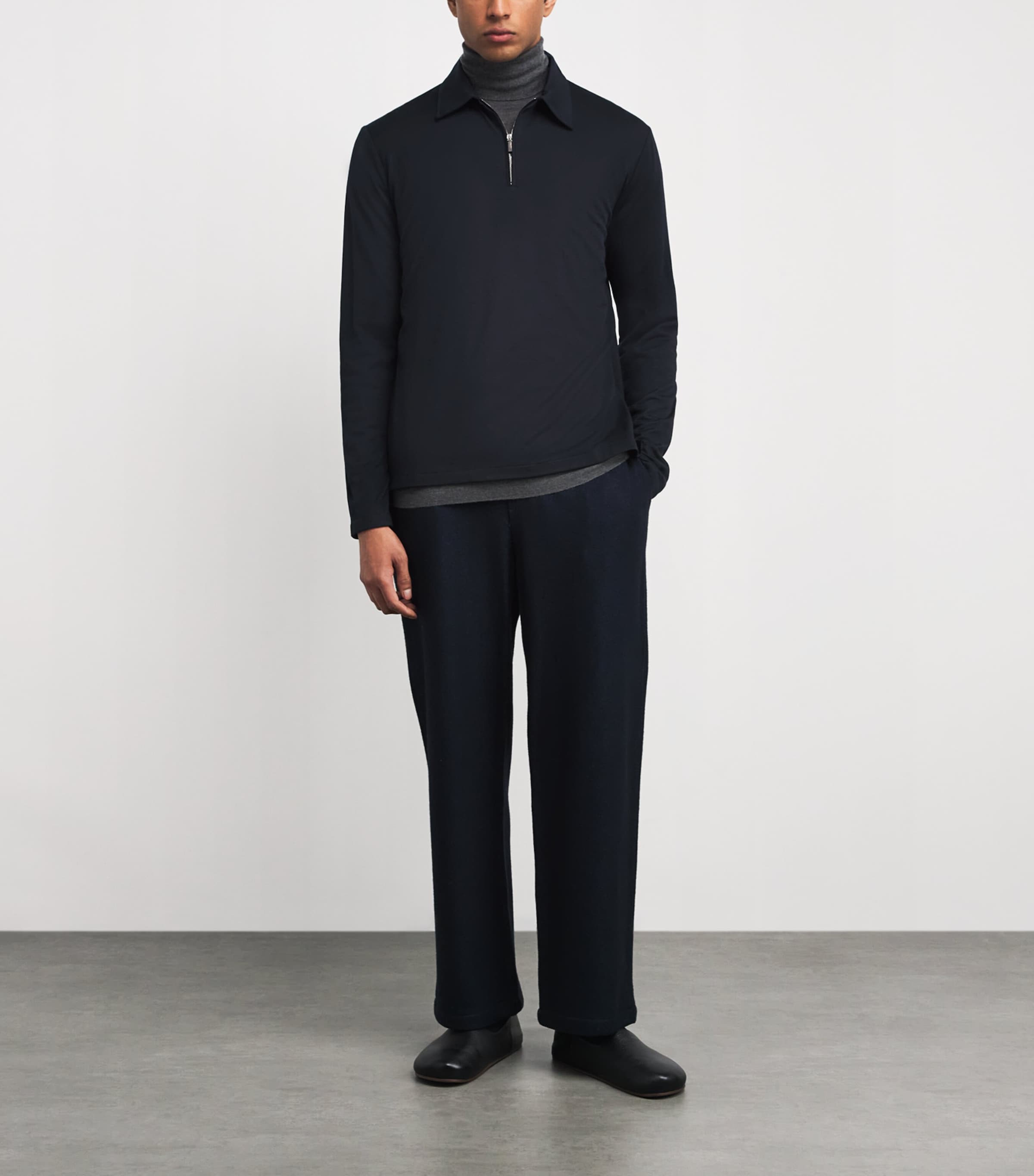 Kid Wool Quarter-Zip Polo Sweater 43000 NAVY BLUE Image 2