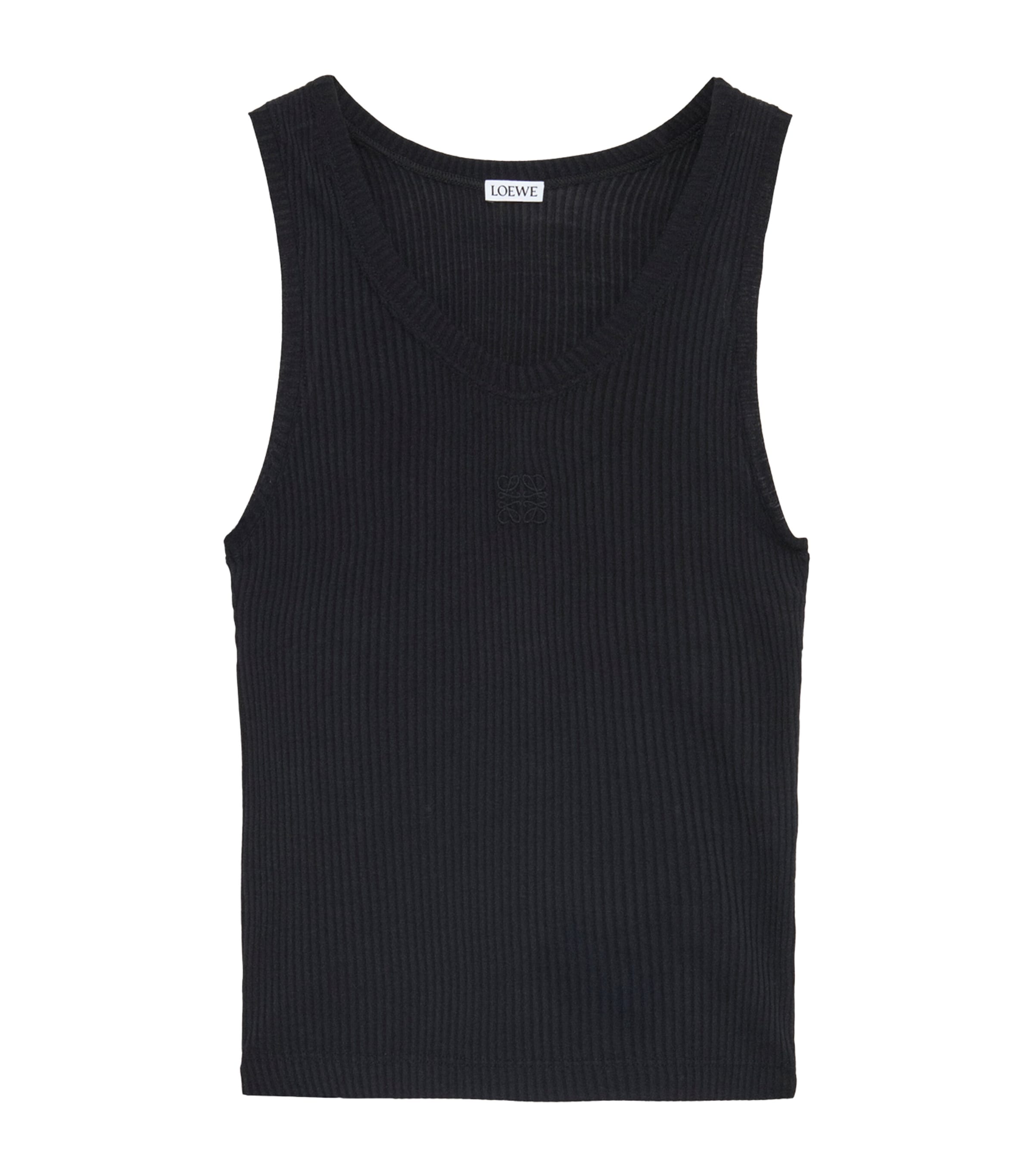Loewe Anagram Embroidered Ribbed Silk-jersey Tank In Black