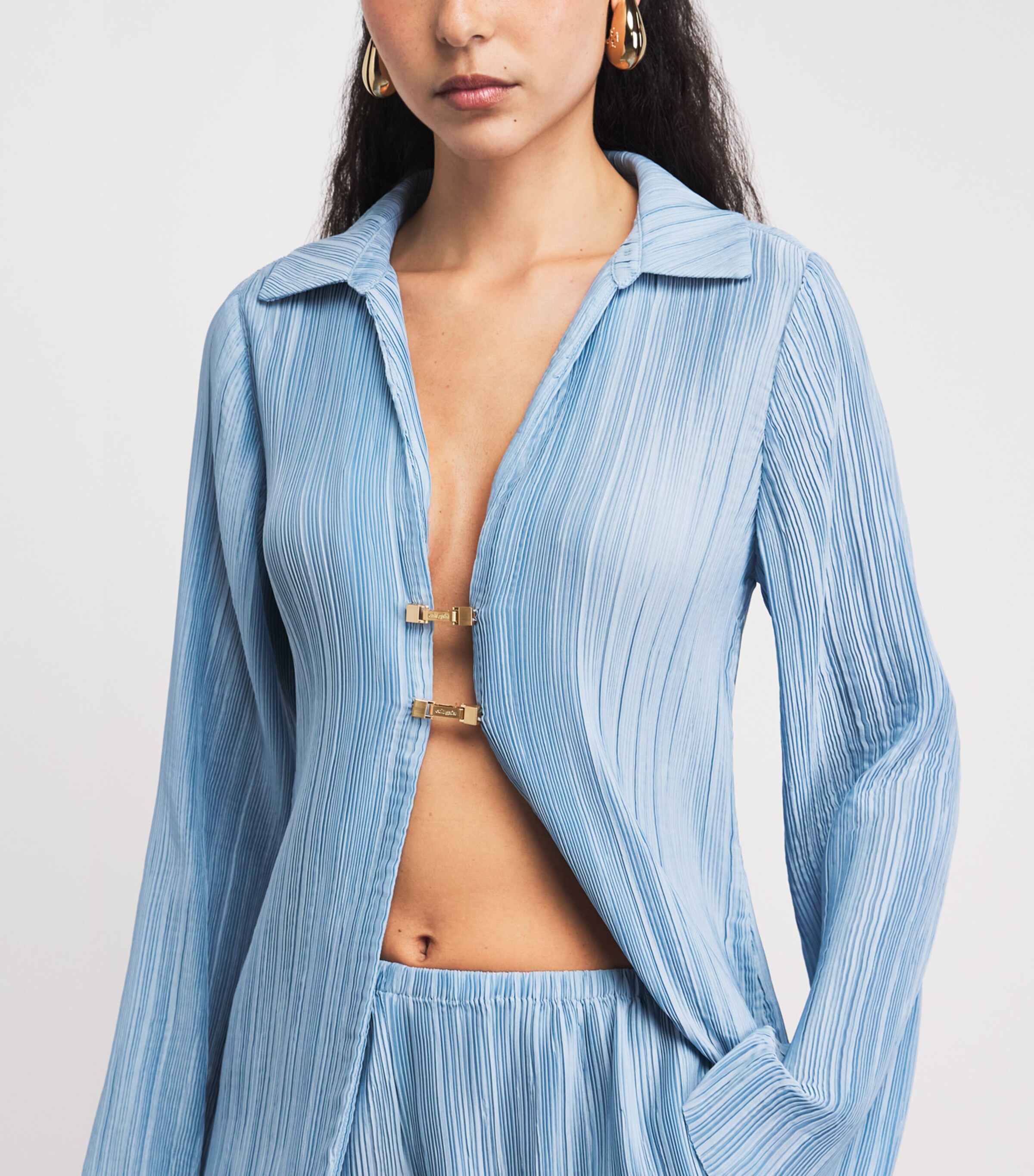 Cult Gaia Womens Clarabelle Origami Plissé Shirt Coastal Image 3