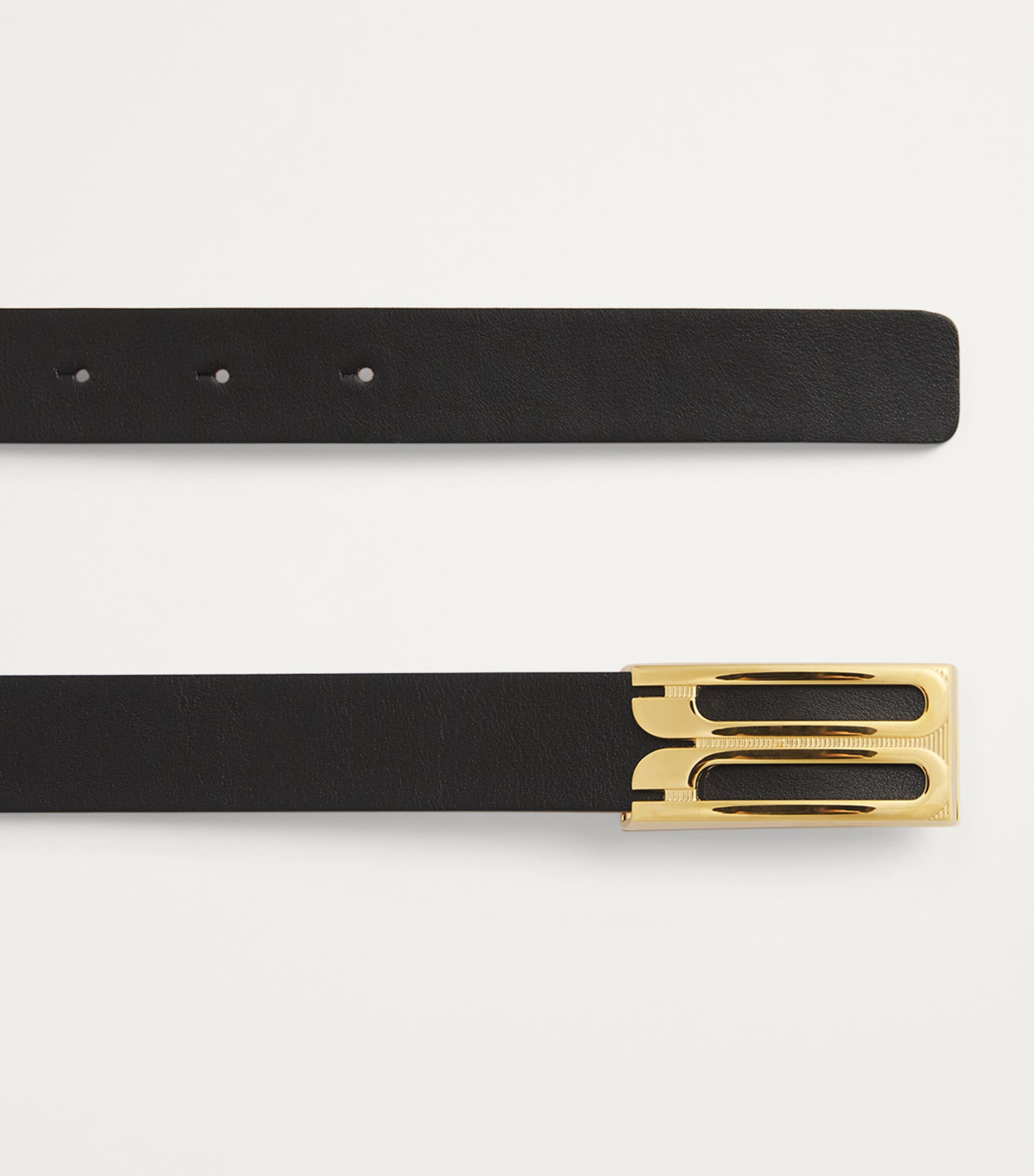 Leather B-Buckle Belt BLACK Image 4