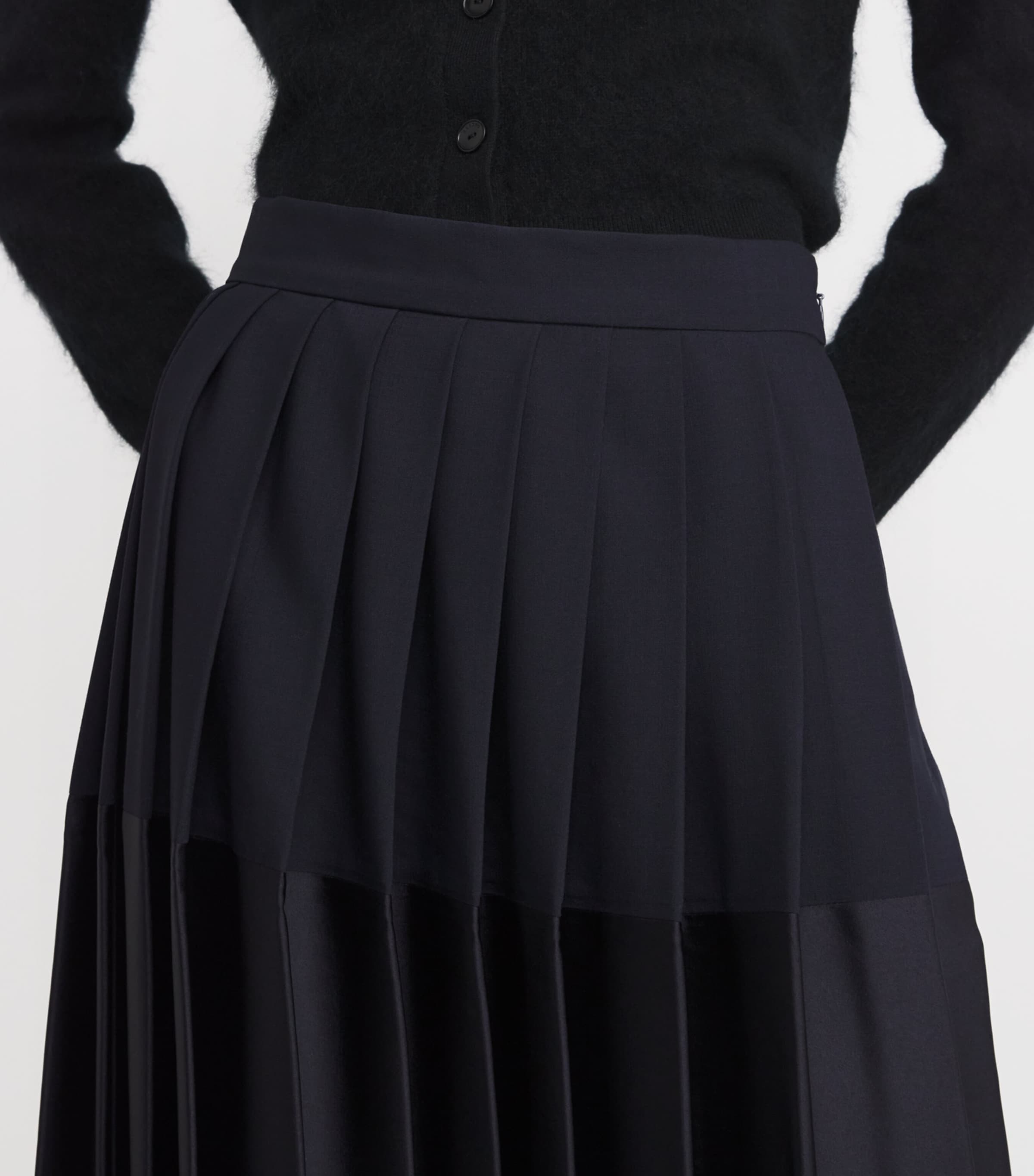 Two-Tone Pleated Midi Skirt NAVY BLUE Image 6