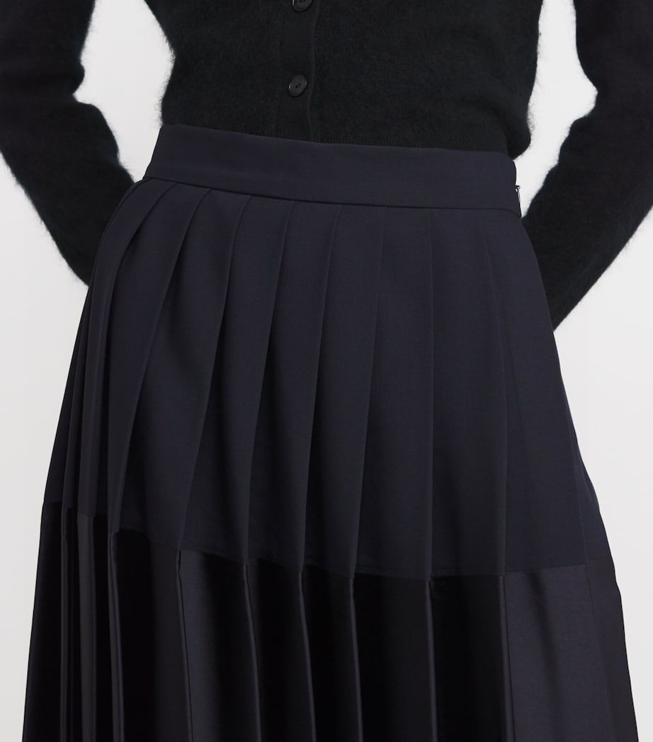 Two-Tone Pleated Midi Skirt NAVY BLUE Image 6