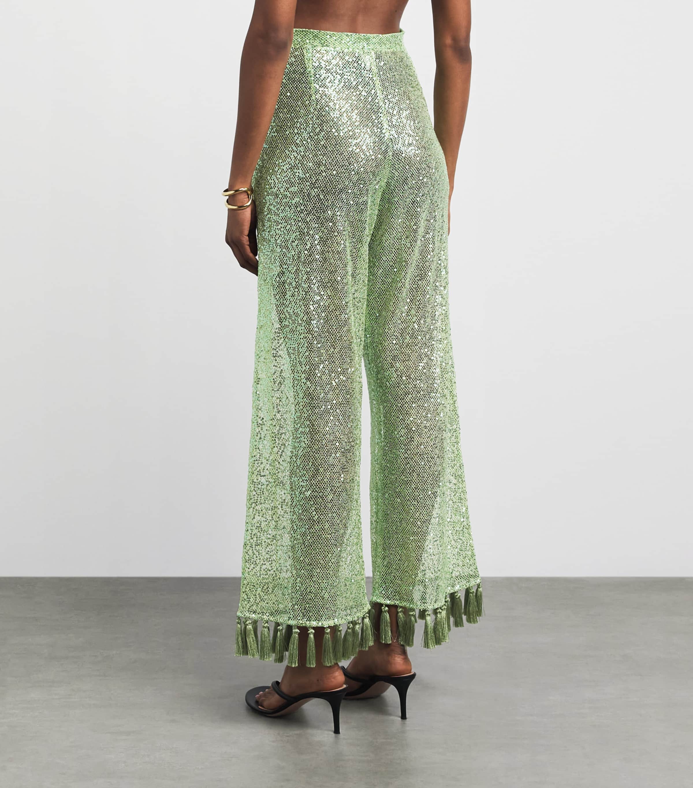 Taller Marmo Womens Sequin Cala Escondida Trousers Acid Green Image 5