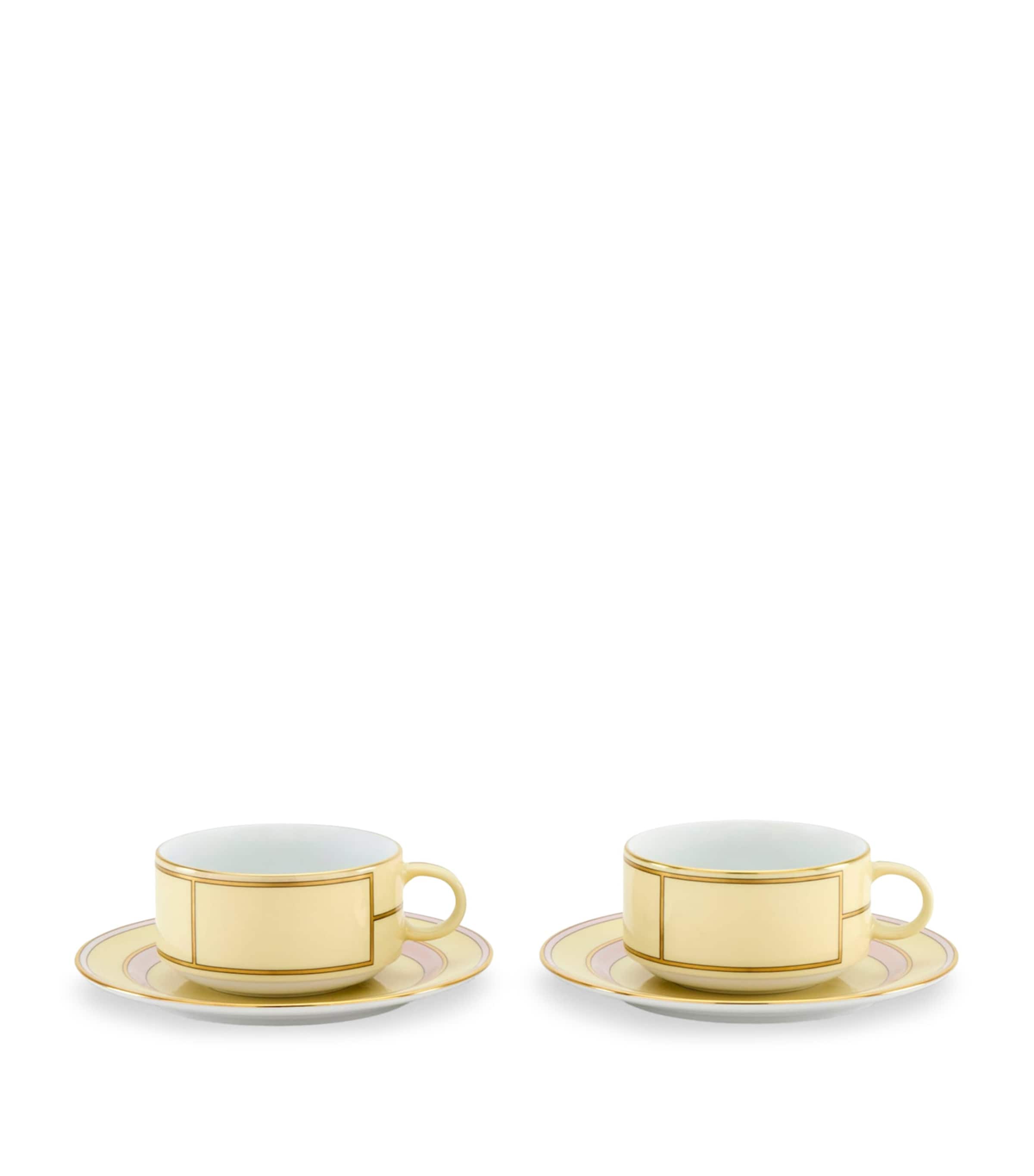 GINORI 1735 Set of 2 Porcelain Colonna Diva Giallo Teacups and Saucers | Dining | Tableware | Tea Cups & Saucers