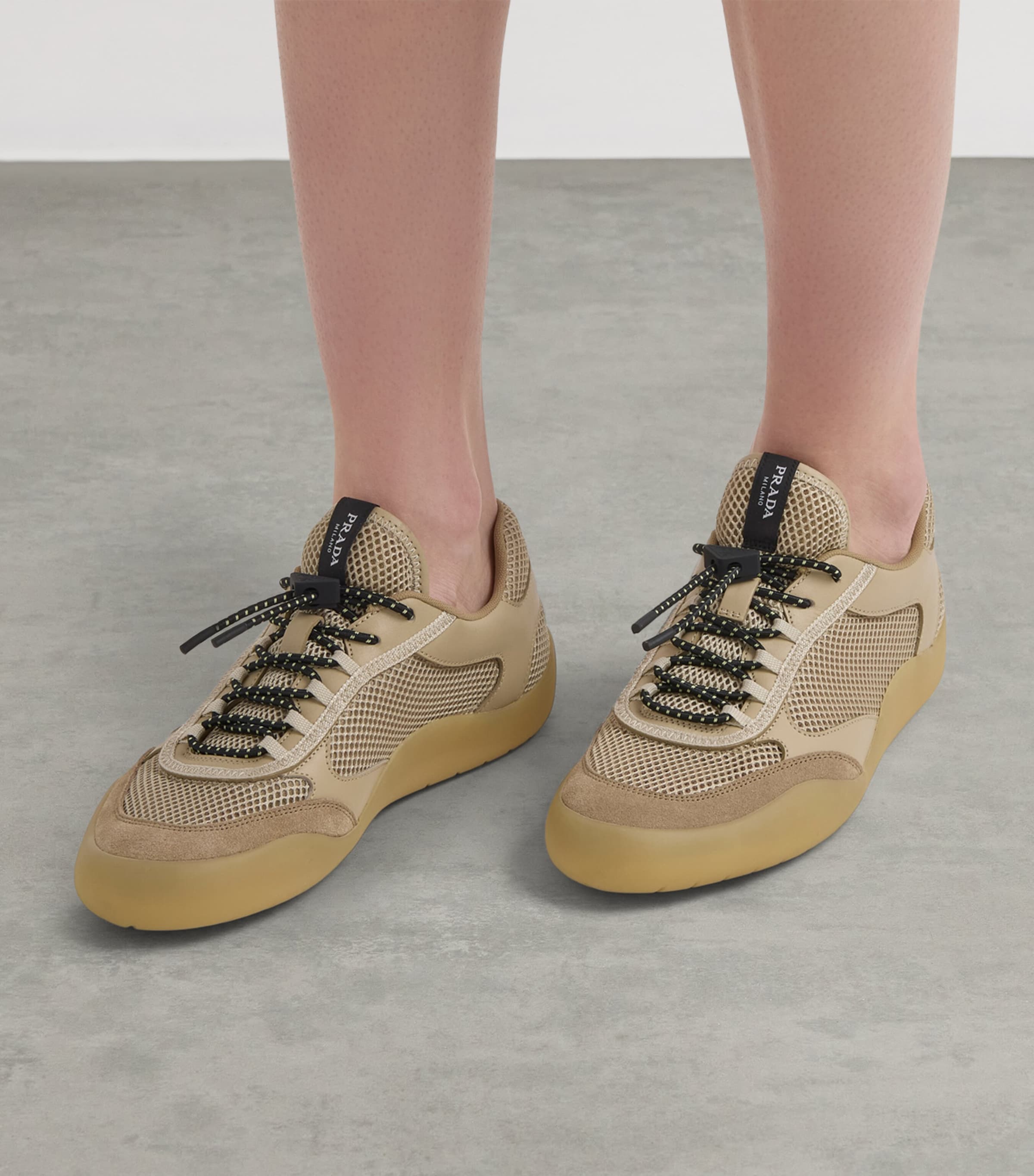 Prada Leather-Mesh Speedrock Sneakers Neutral Image 3